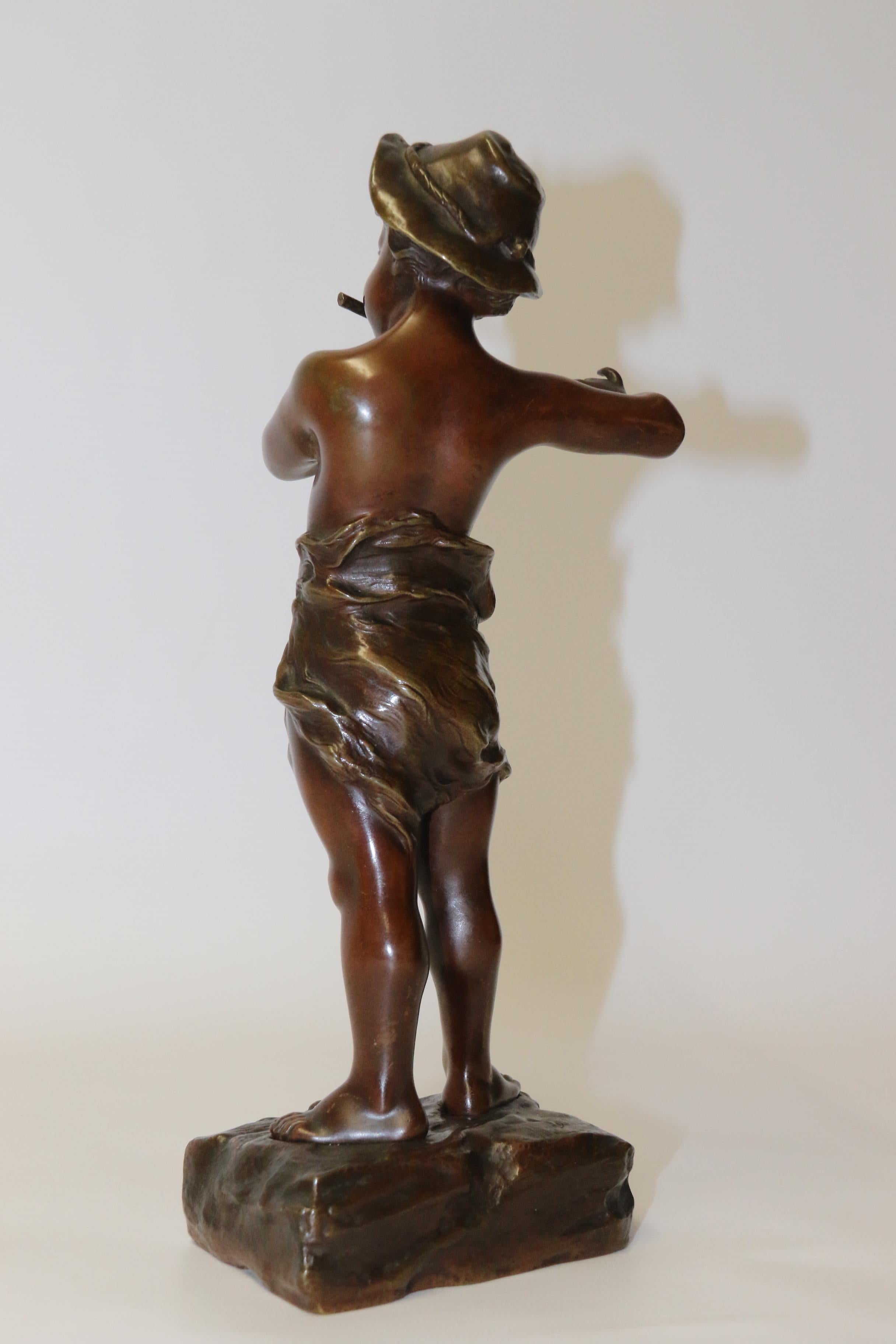 19th Century French Bronze Figure of a Boy Playing a Flute, by Marcel Debut For Sale 3