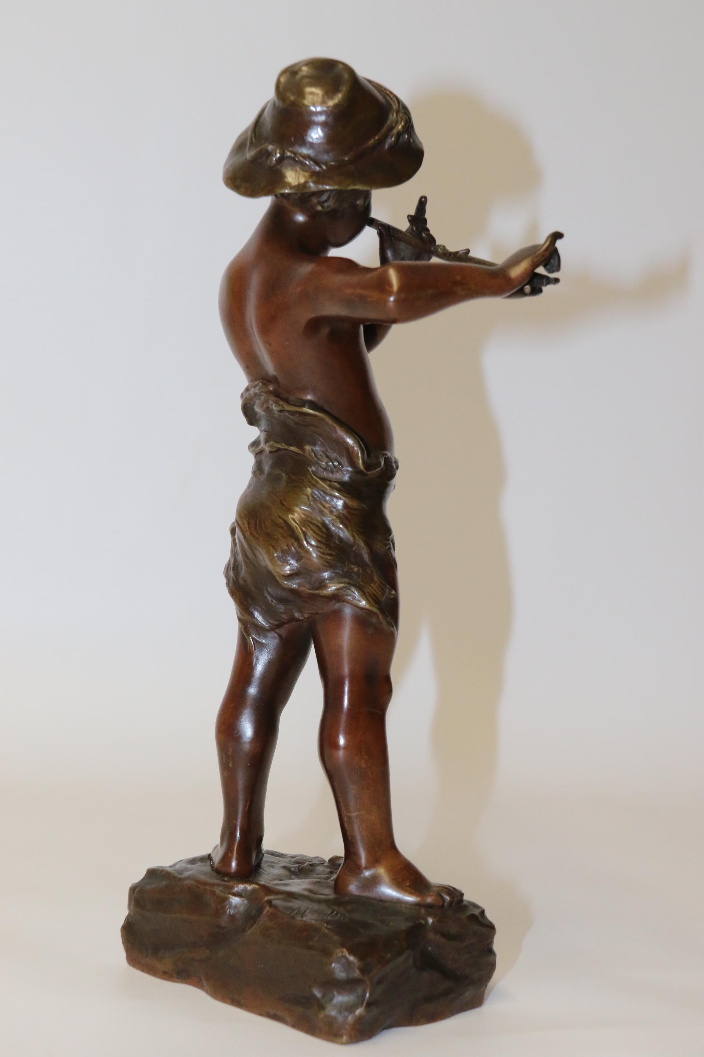 19th Century French Bronze Figure of a Boy Playing a Flute, by Marcel Debut For Sale 4