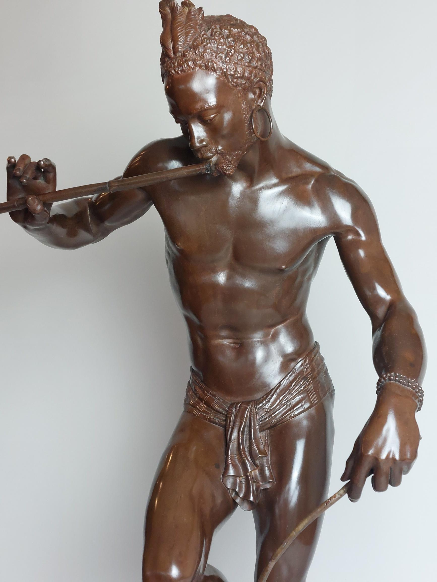 19th Century French Bronze of a Snake Charmer, Signed Charles Arthur Bourgeois For Sale 6
