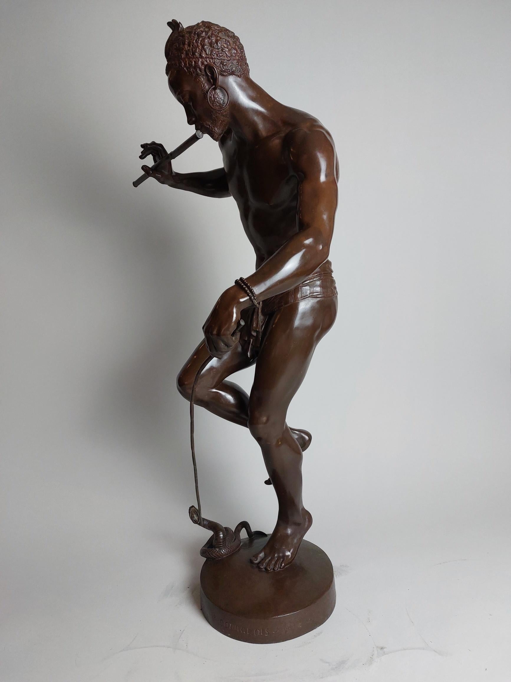 19th Century French Bronze of a Snake Charmer, Signed Charles Arthur Bourgeois For Sale 7