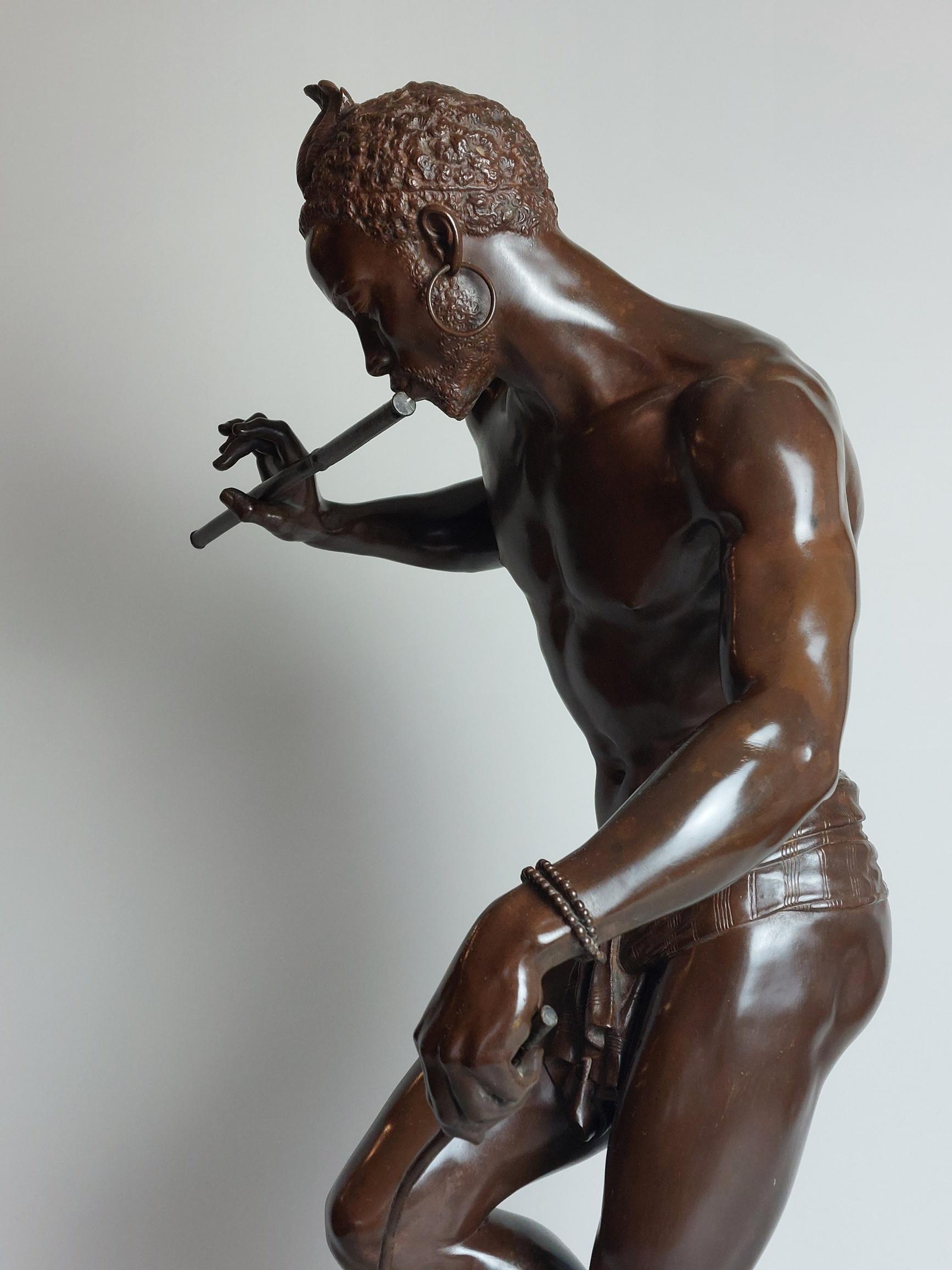 19th Century French Bronze of a Snake Charmer, Signed Charles Arthur Bourgeois For Sale 8