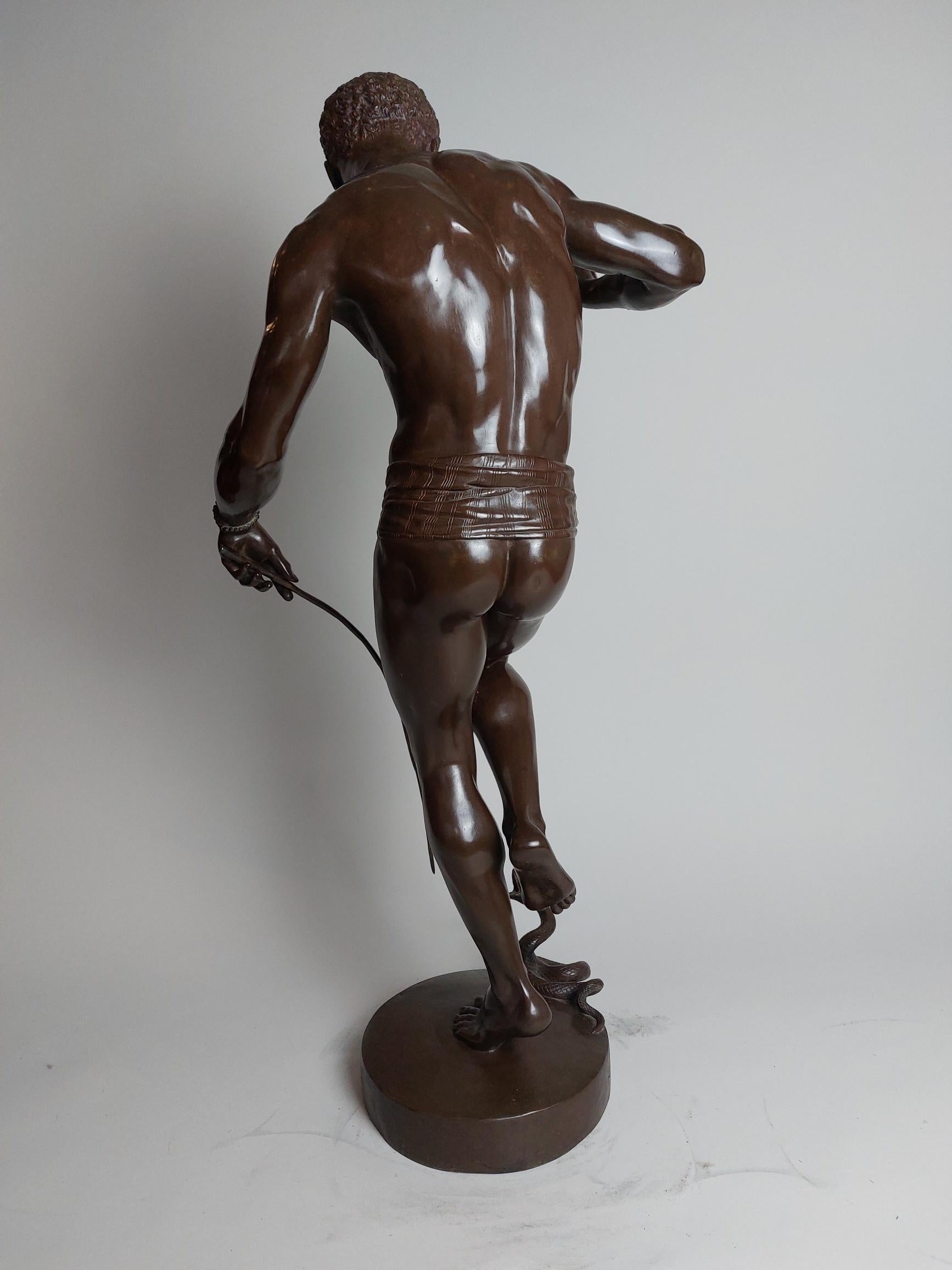 Renaissance Revival 19th Century French Bronze of a Snake Charmer, Signed Charles Arthur Bourgeois For Sale