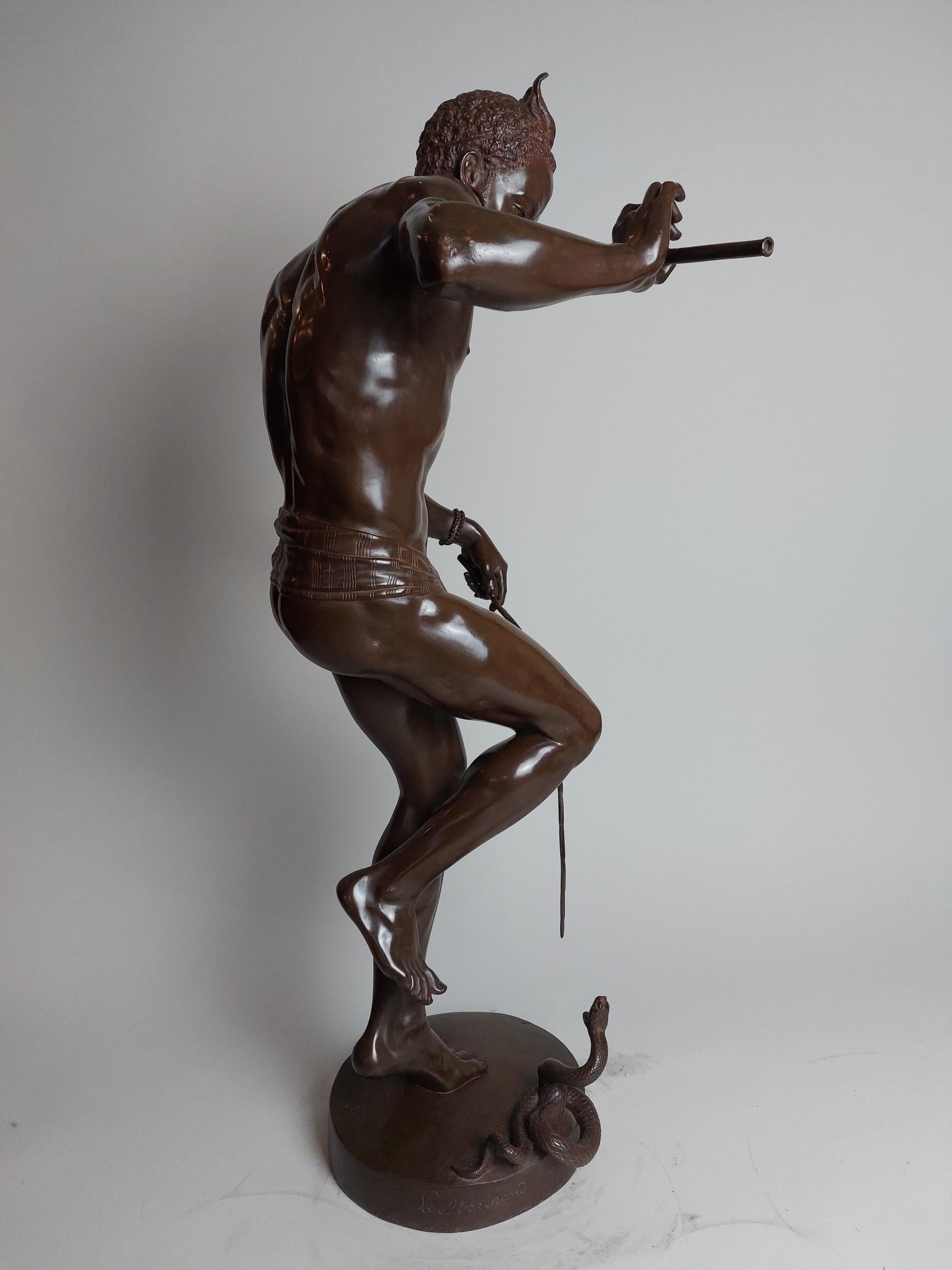 Cast 19th Century French Bronze of a Snake Charmer, Signed Charles Arthur Bourgeois For Sale
