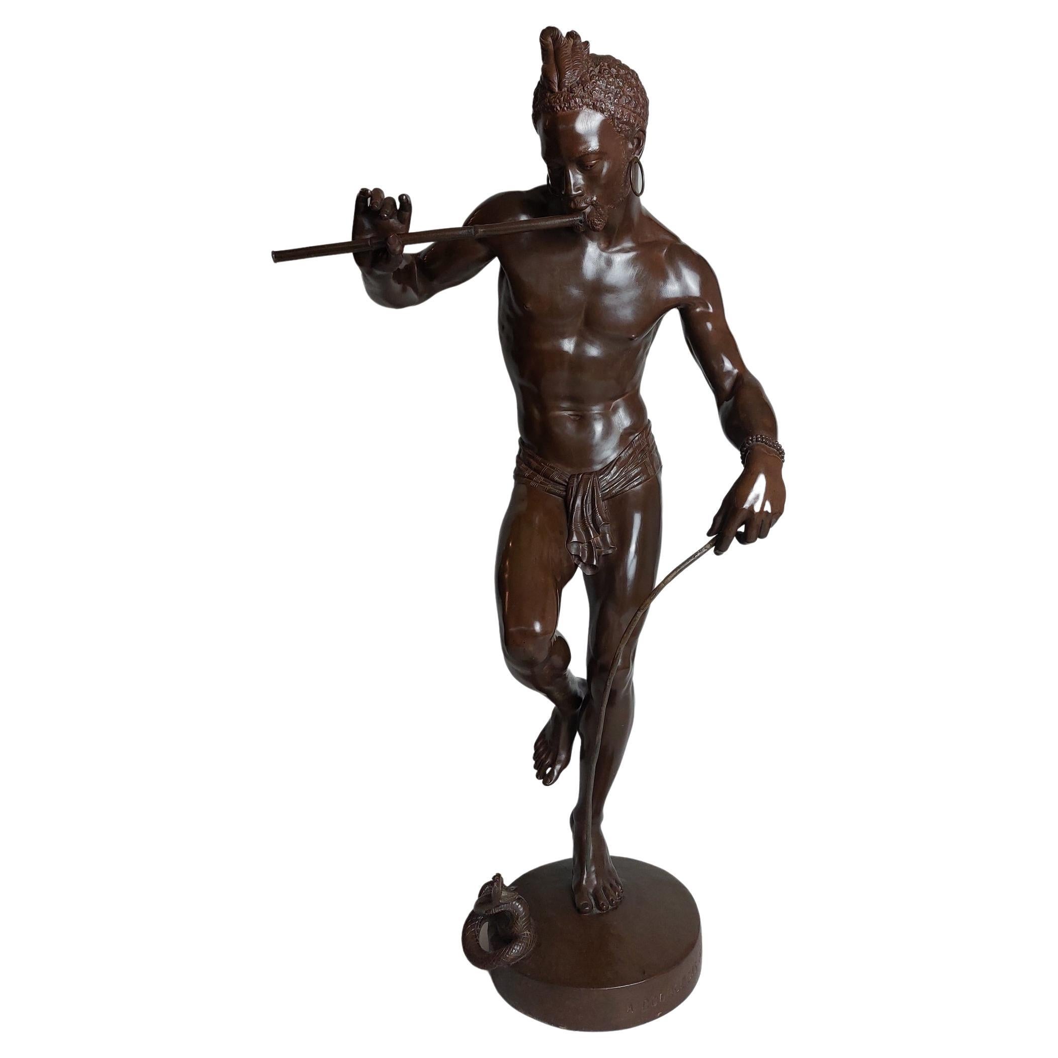 19th Century French Bronze of a Snake Charmer, Signed Charles Arthur Bourgeois For Sale