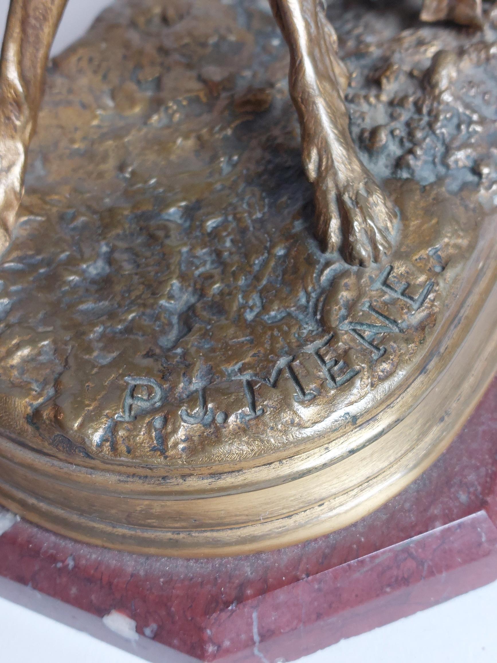 Bronze français du 19e siècle représentant un chien de type épagneul. Signé P J Mene Bon état - En vente à London, GB