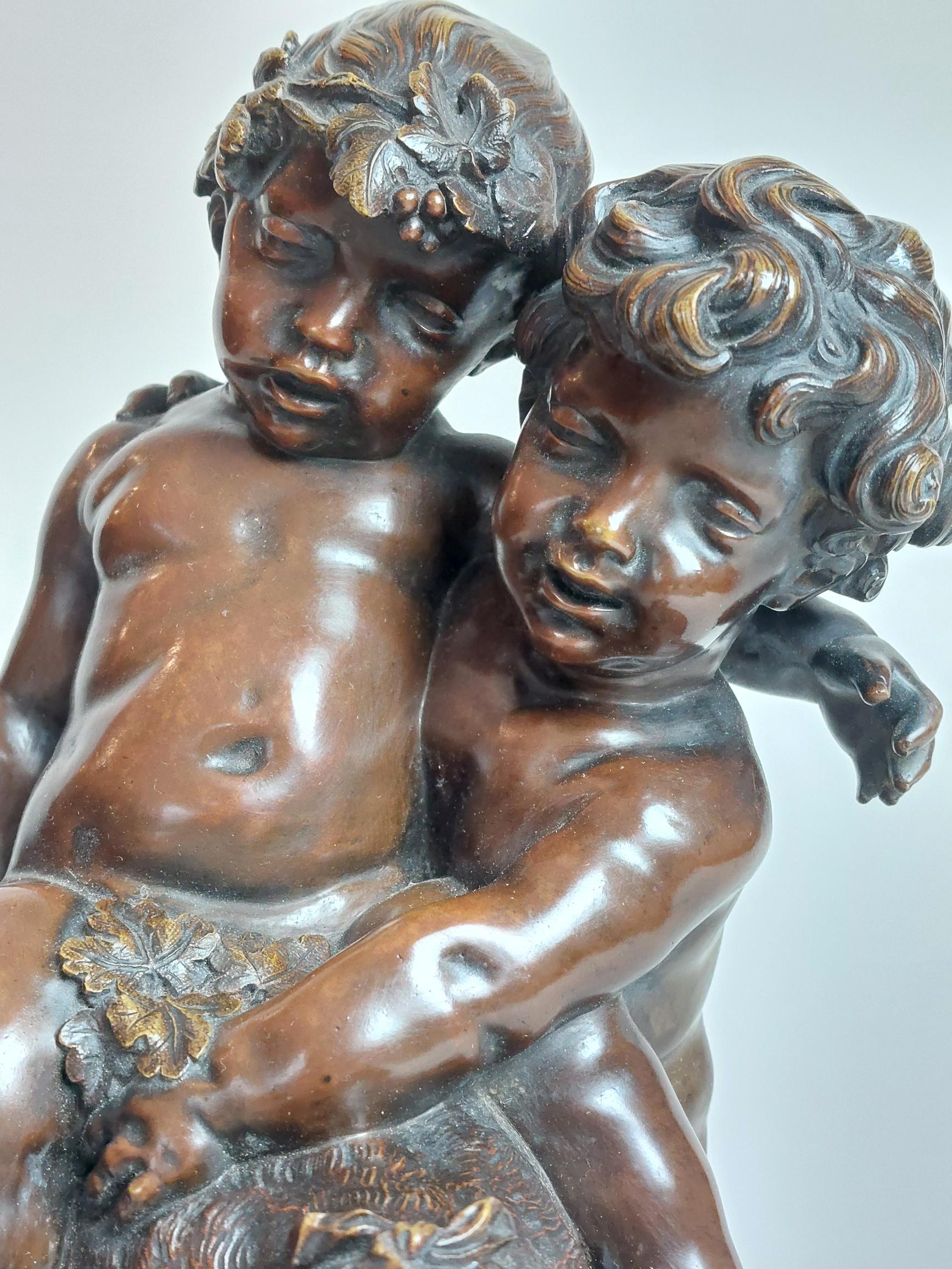 Baroque Revival 19th Century French Bronze of Cherubs Playing with a Panther by Victor Paillar For Sale