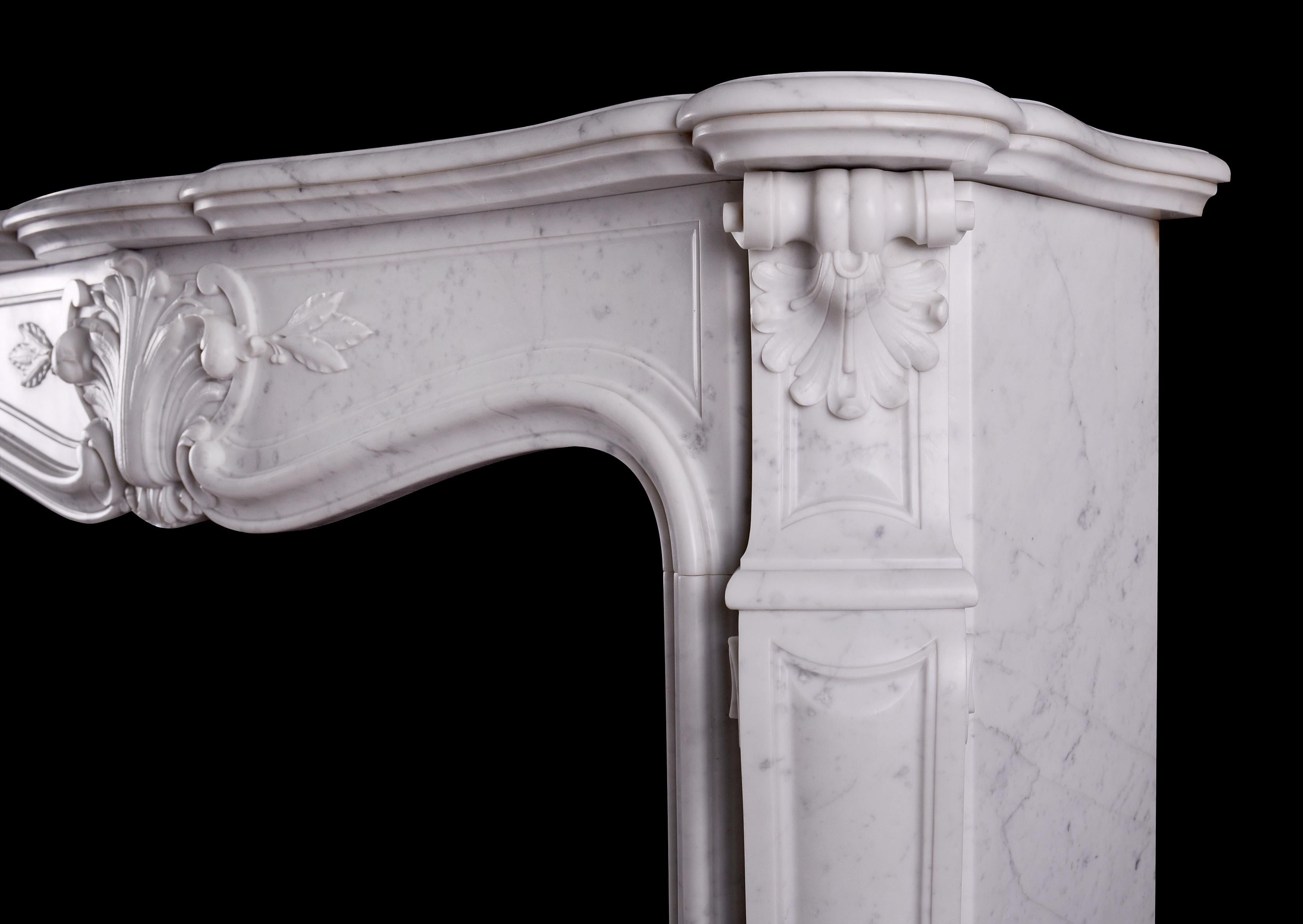 A 19th Century French Carrara Marble Fireplace in the Louis XV Style For Sale 1