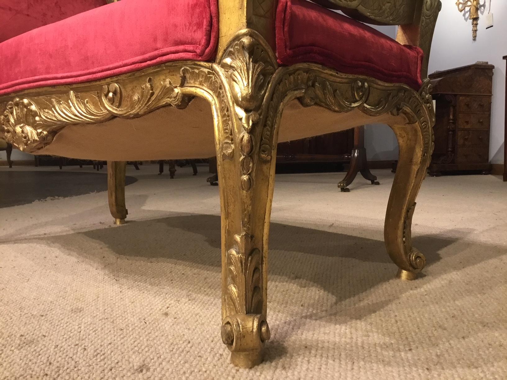 Giltwood 19th Century French Carved Gilt Wood Stool For Sale