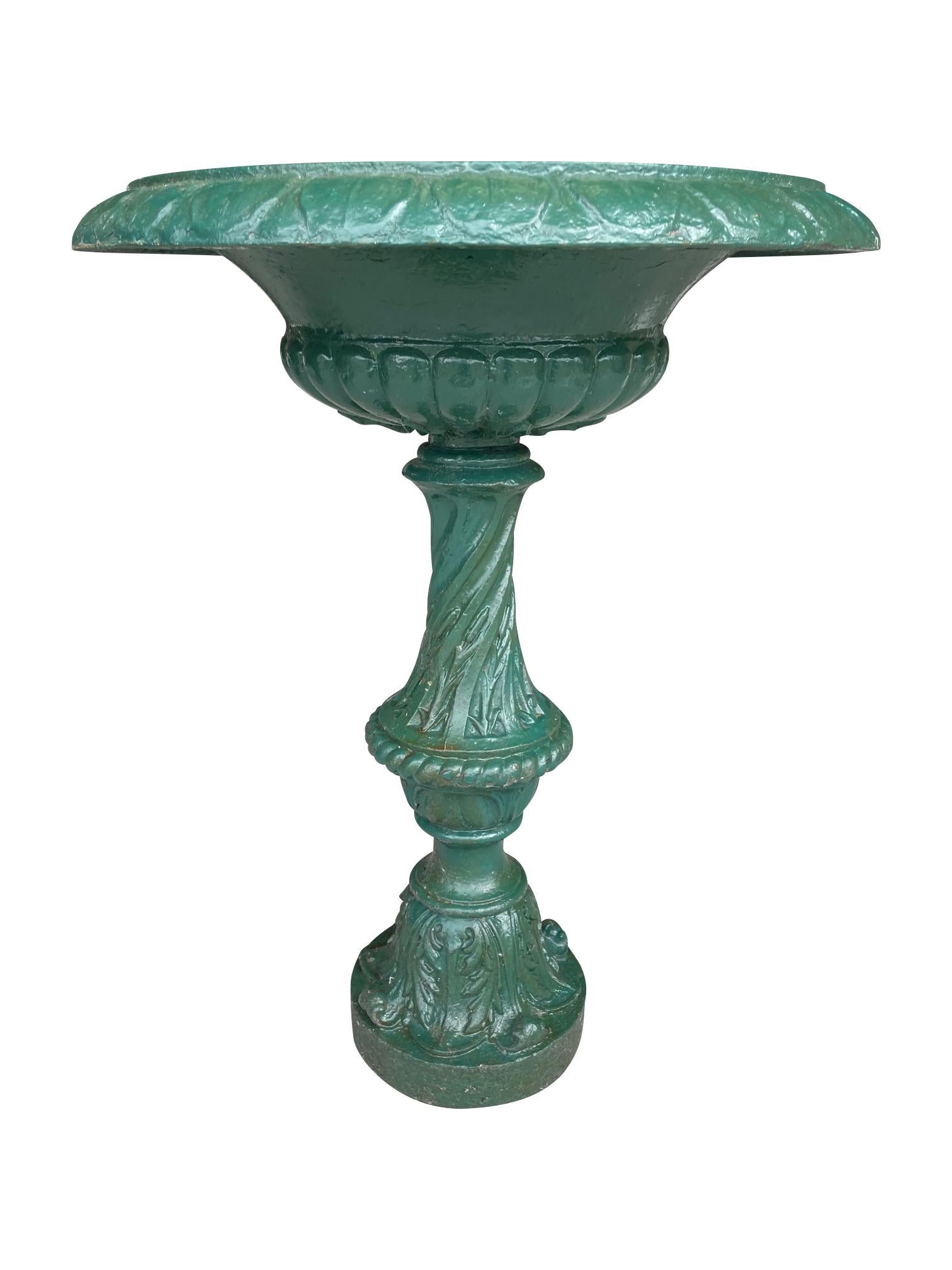 A 19th century French cast iron bird bath in green paint, an unusual and quite a rare item, it could also be used as a planter, but there are no drainage holes

Height 73cm / 28.7”

Diameter 54cm / 21.3”