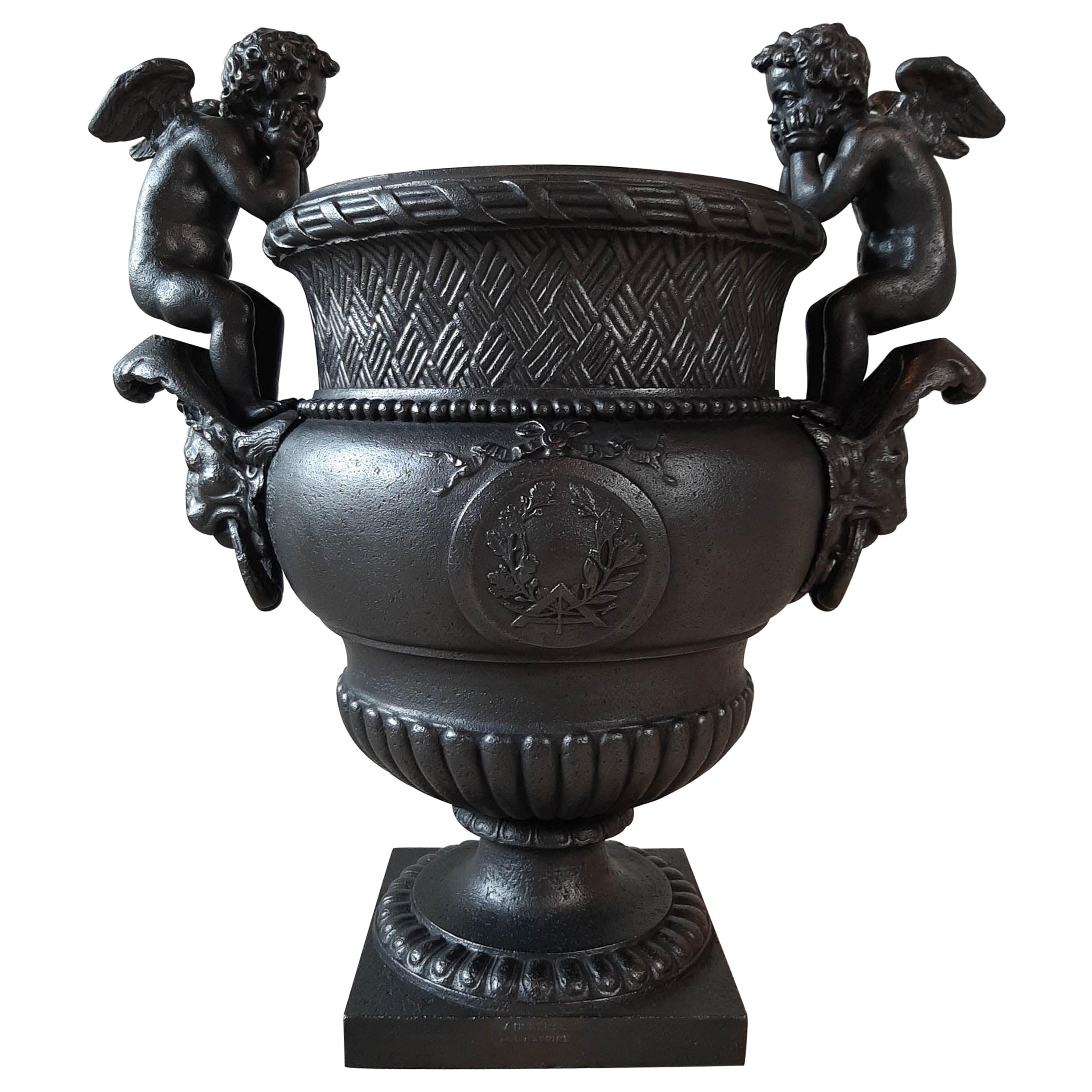 19th Century French Cast Iron Urn, Cast by A. Durenne, After Claude Ballin I For Sale