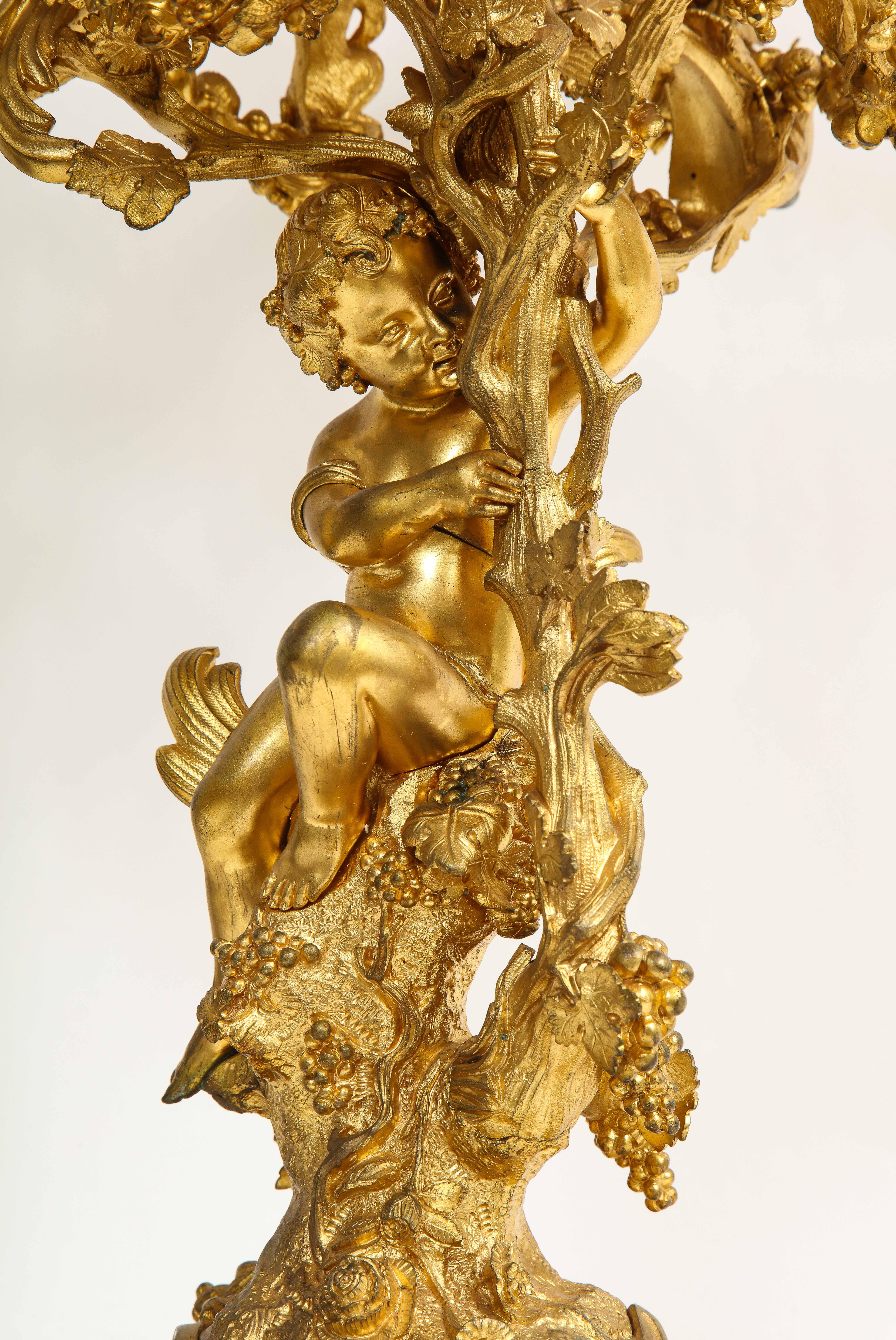 19th Century French Dore Bronze Figural Centerpiece/6 Arm Candelabra w/ Putti For Sale 5
