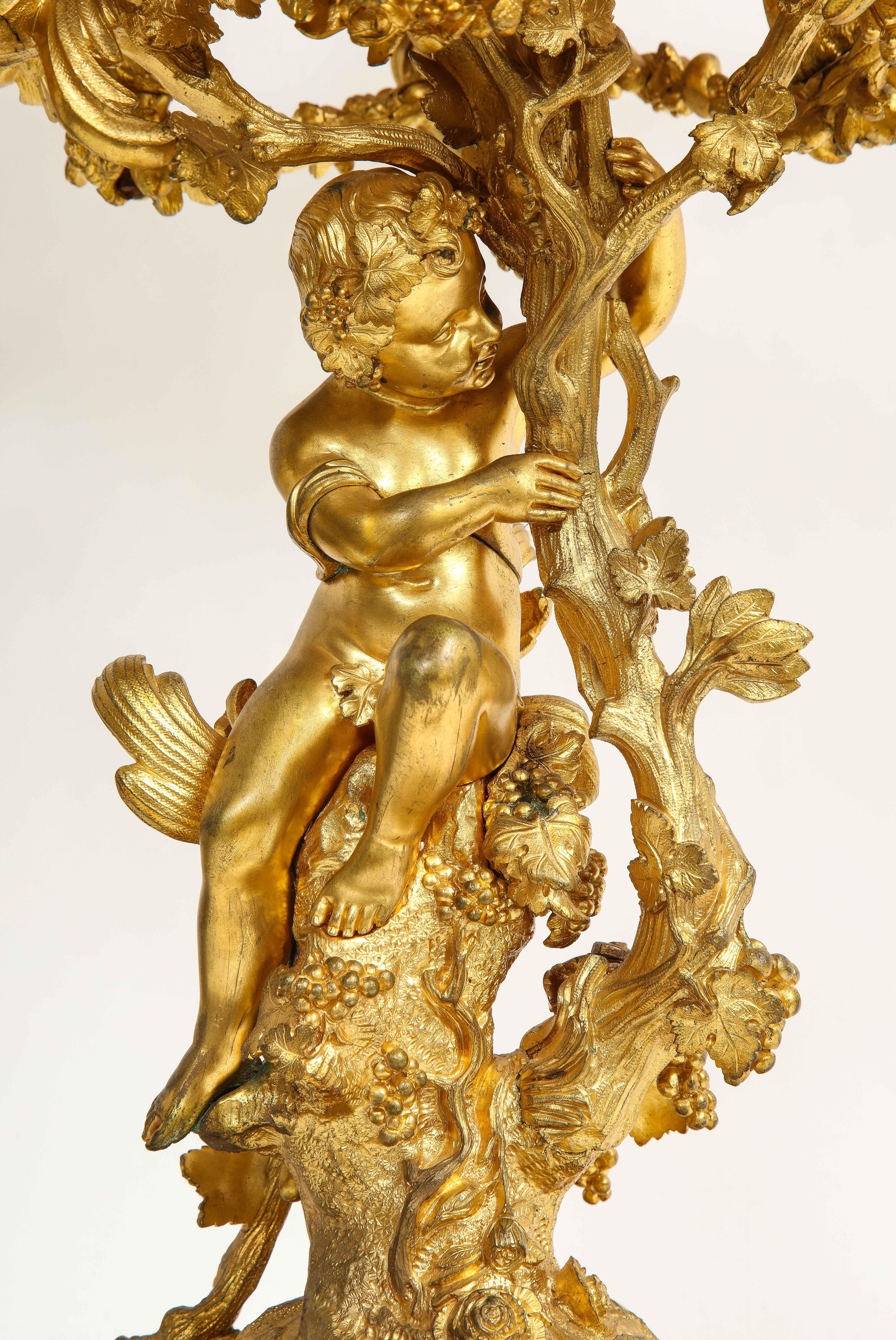 19th Century French Dore Bronze Figural Centerpiece/6 Arm Candelabra w/ Putti For Sale 6