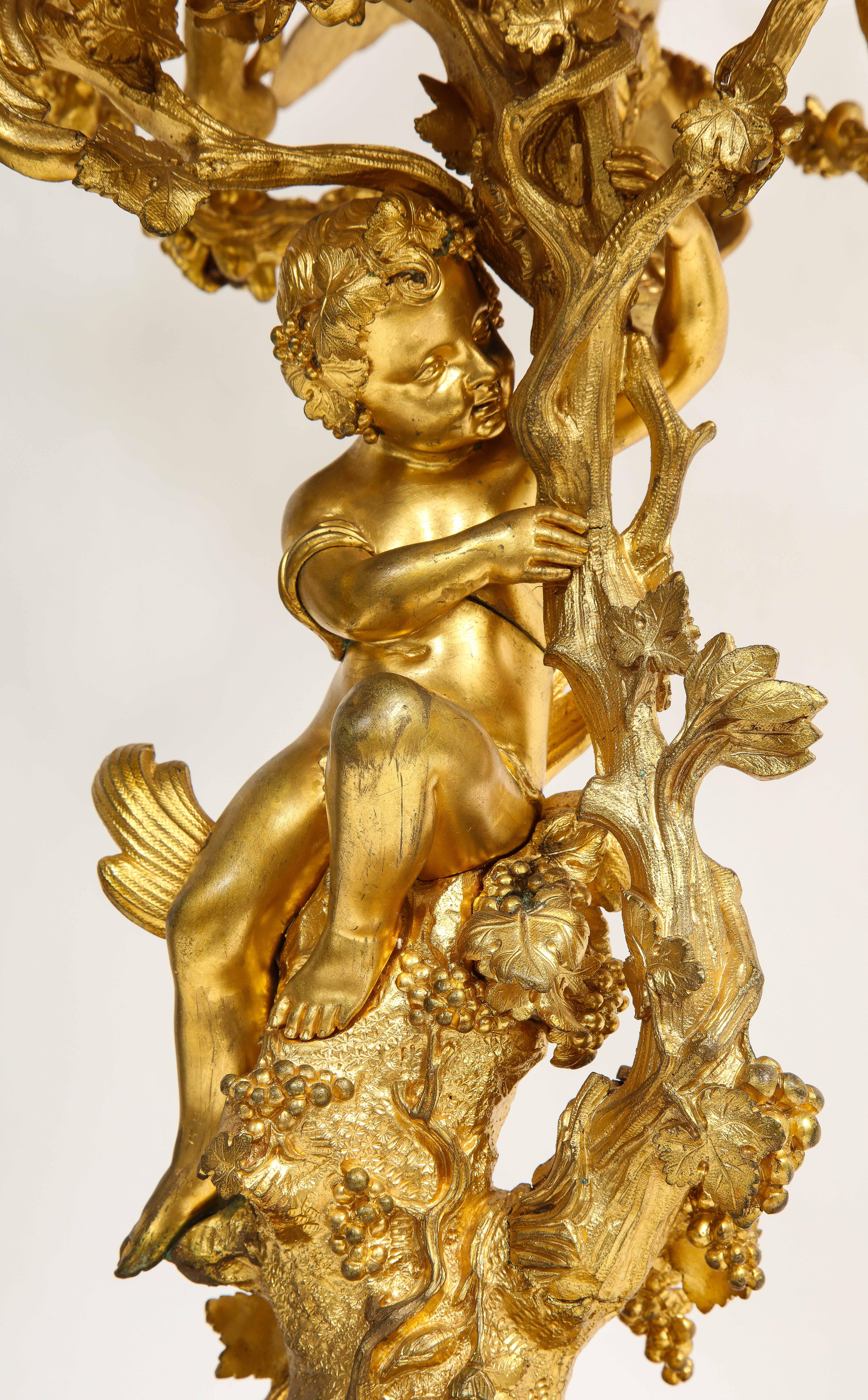 19th Century French Dore Bronze Figural Centerpiece/6 Arm Candelabra w/ Putti For Sale 7