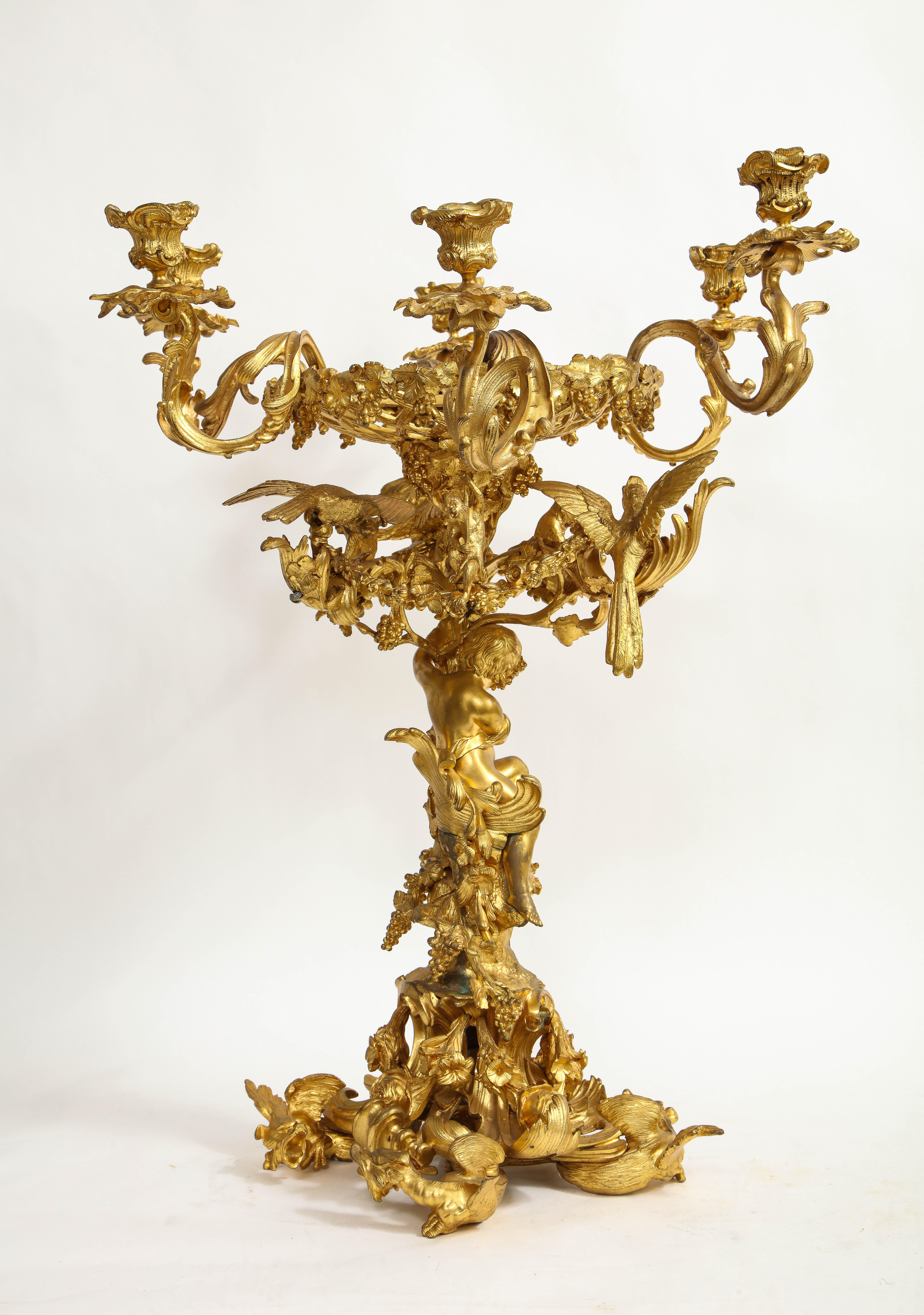 Louis XV 19th Century French Dore Bronze Figural Centerpiece/6 Arm Candelabra w/ Putti For Sale