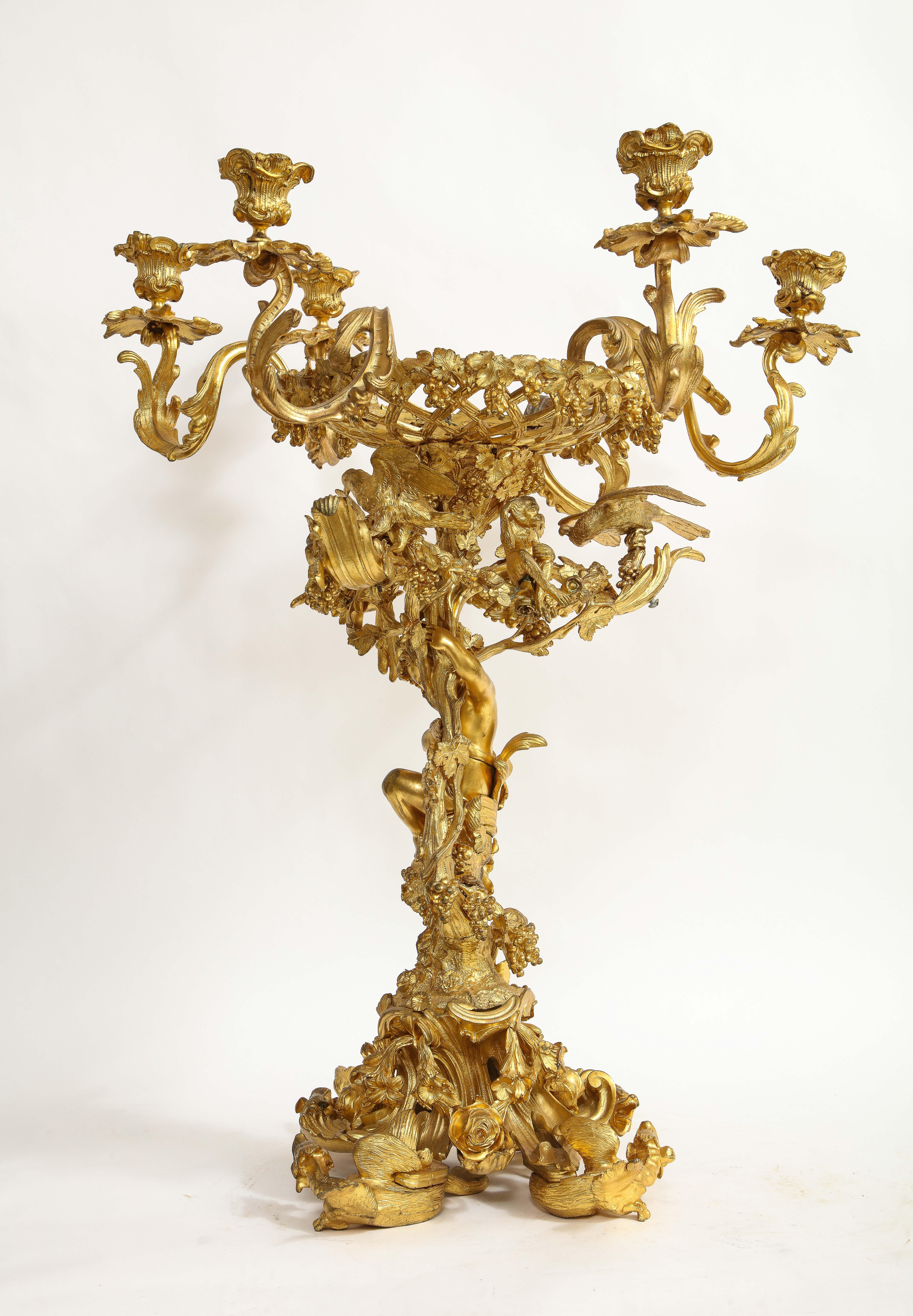 19th Century French Dore Bronze Figural Centerpiece/6 Arm Candelabra w/ Putti In Good Condition For Sale In New York, NY