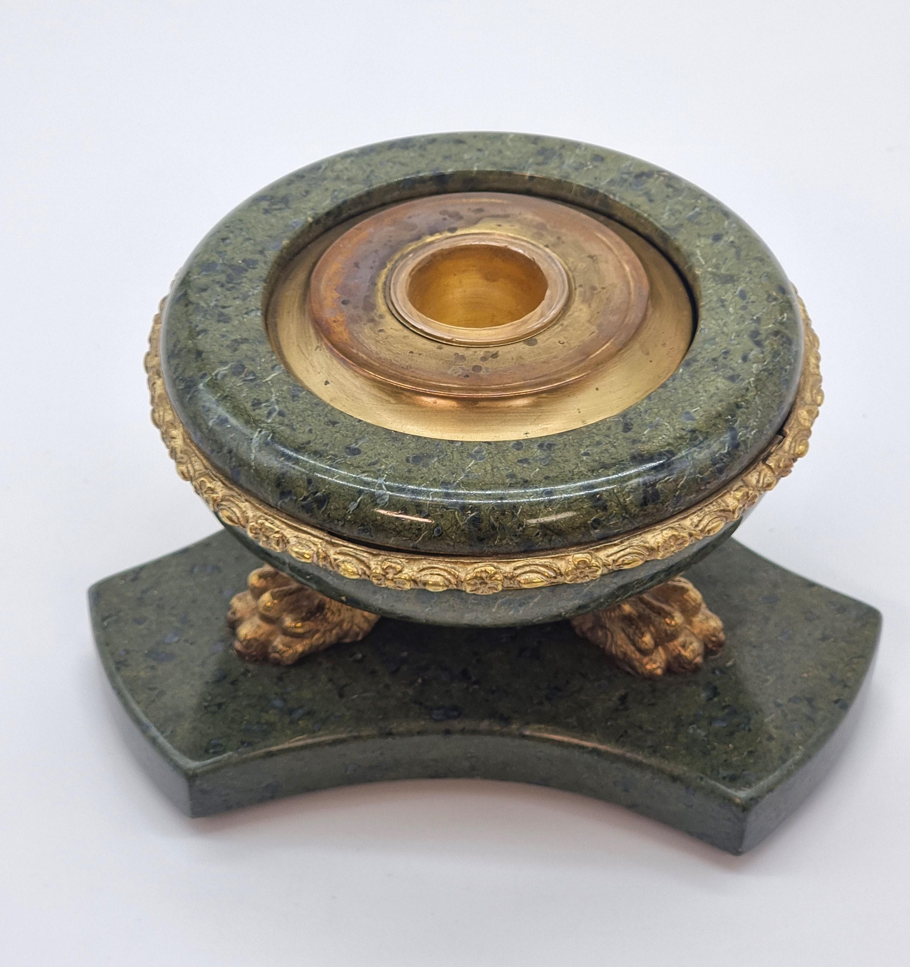 A 19th century  French Empire green figured marble and ormolu inkstand C 1870 For Sale 3