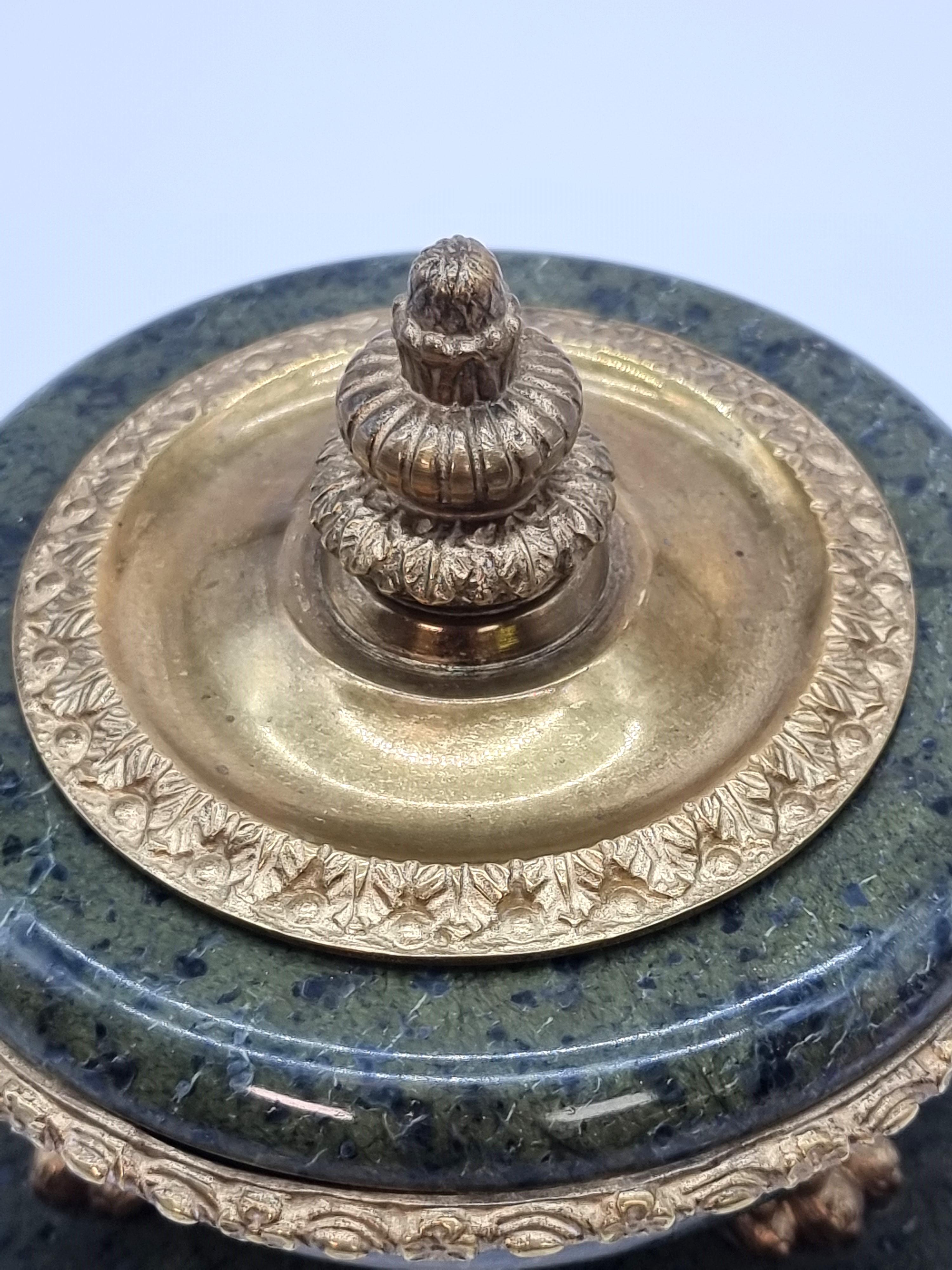 A 19th century  French Empire green figured marble and ormolu inkstand C 1870 For Sale 4