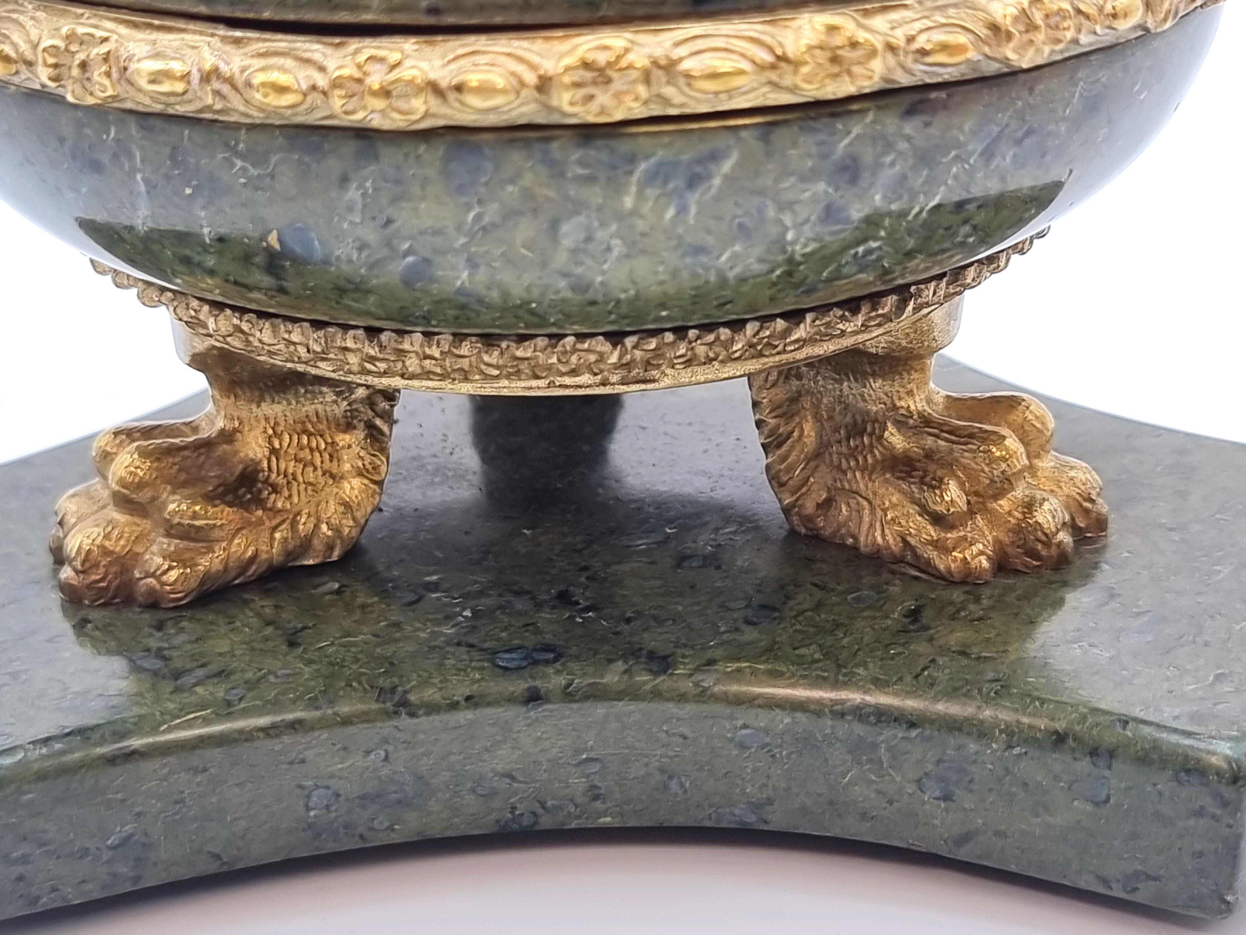 A 19th century  French Empire green figured marble and ormolu inkstand C 1870 For Sale 5