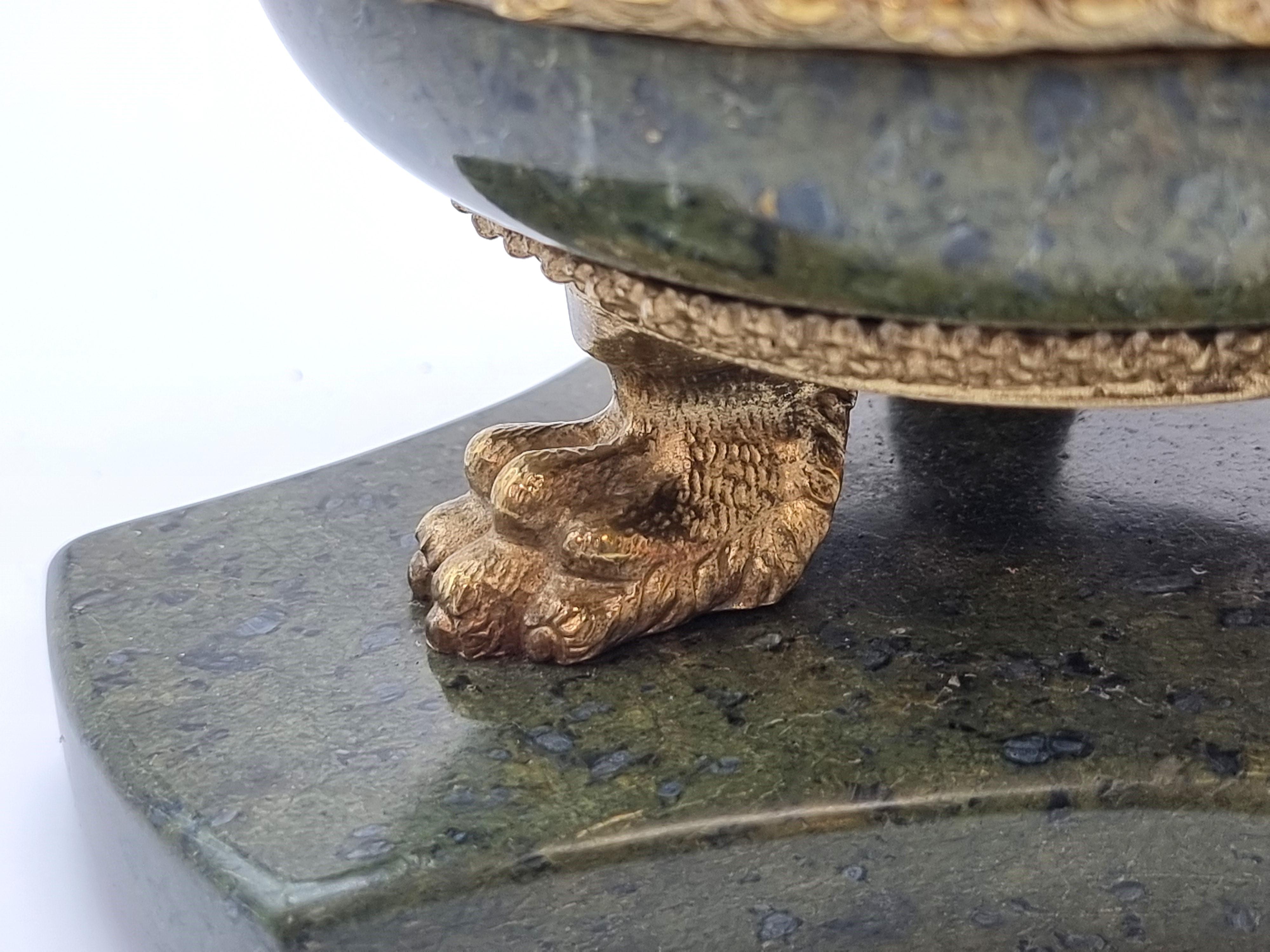 A 19th century  French Empire green figured marble and ormolu inkstand C 1870 For Sale 6