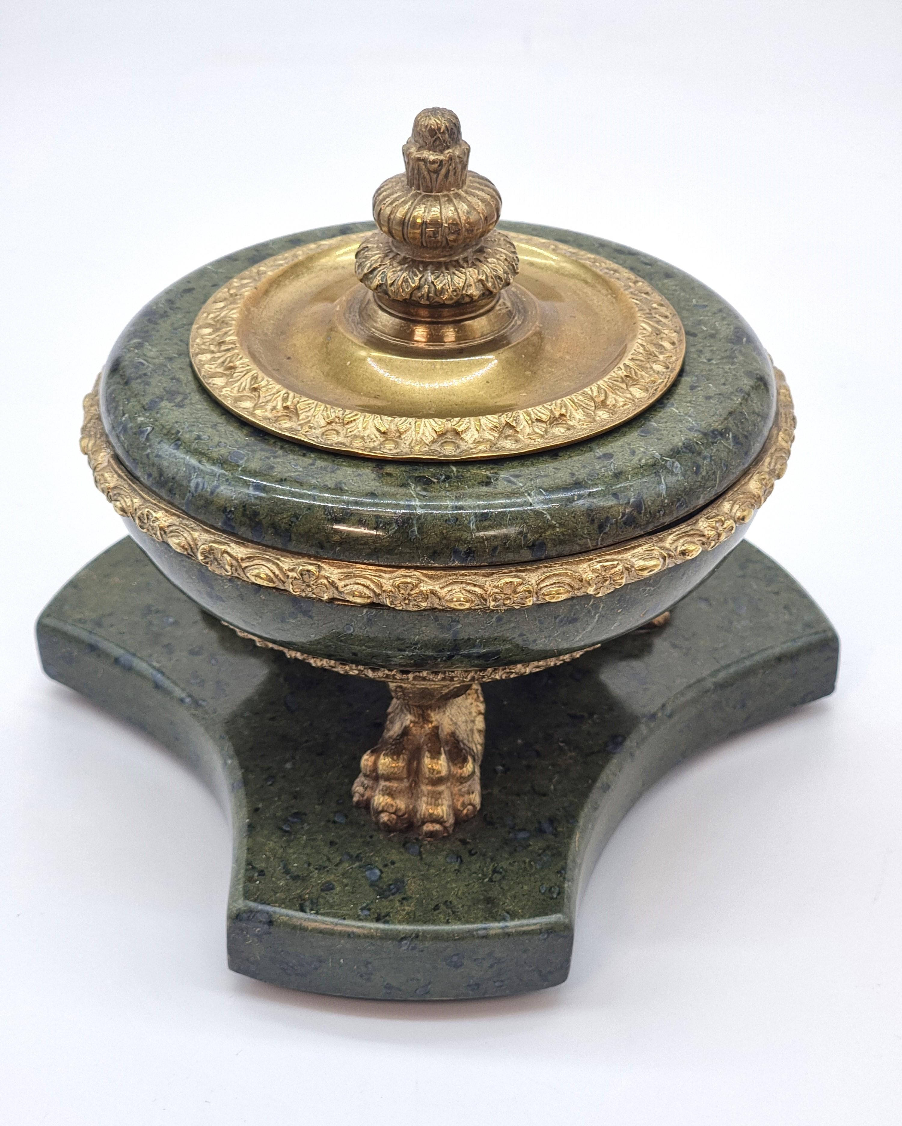 Napoleon III A 19th century  French Empire green figured marble and ormolu inkstand C 1870 For Sale