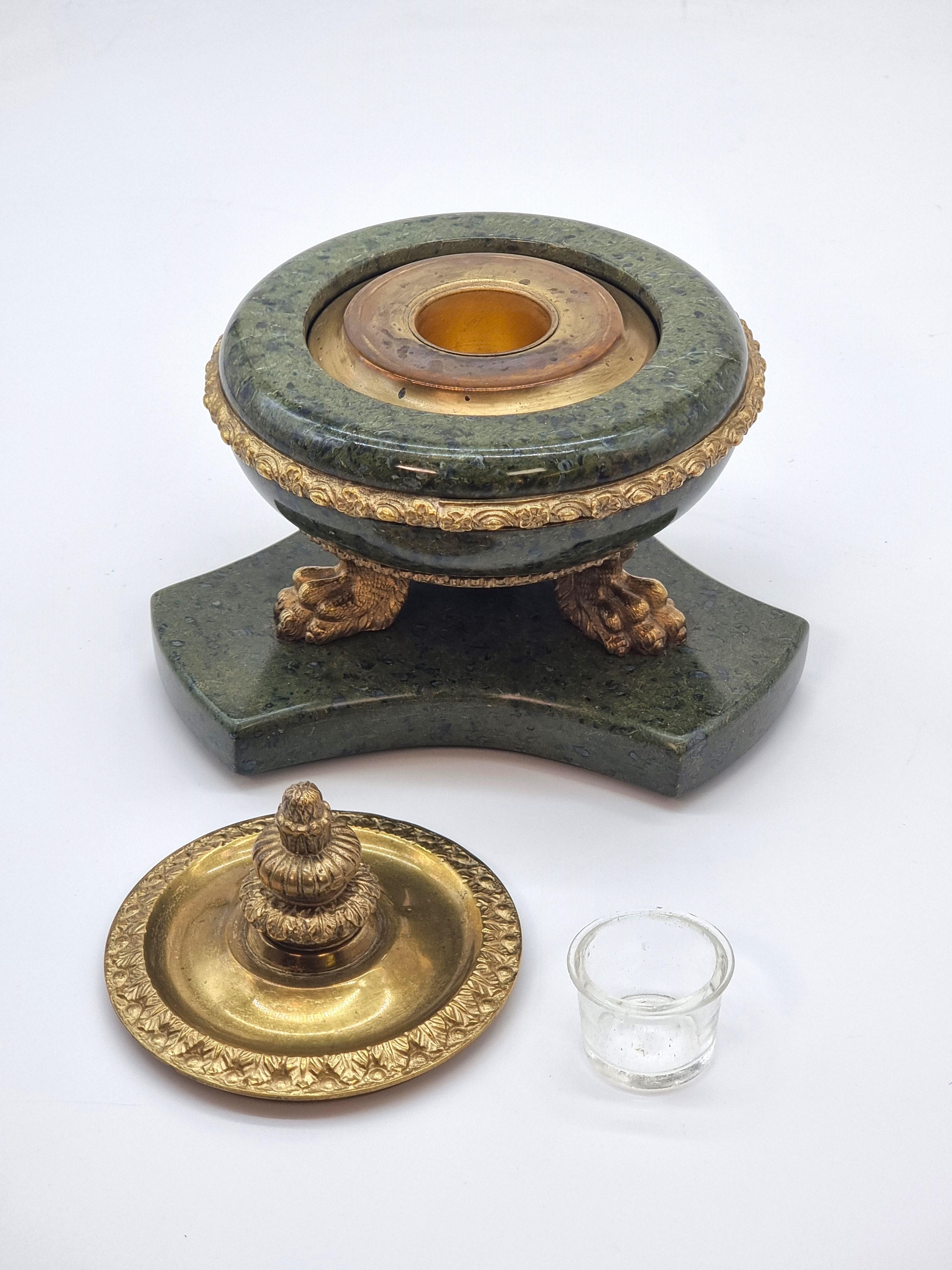 Ormolu A 19th century  French Empire green figured marble and ormolu inkstand C 1870 For Sale