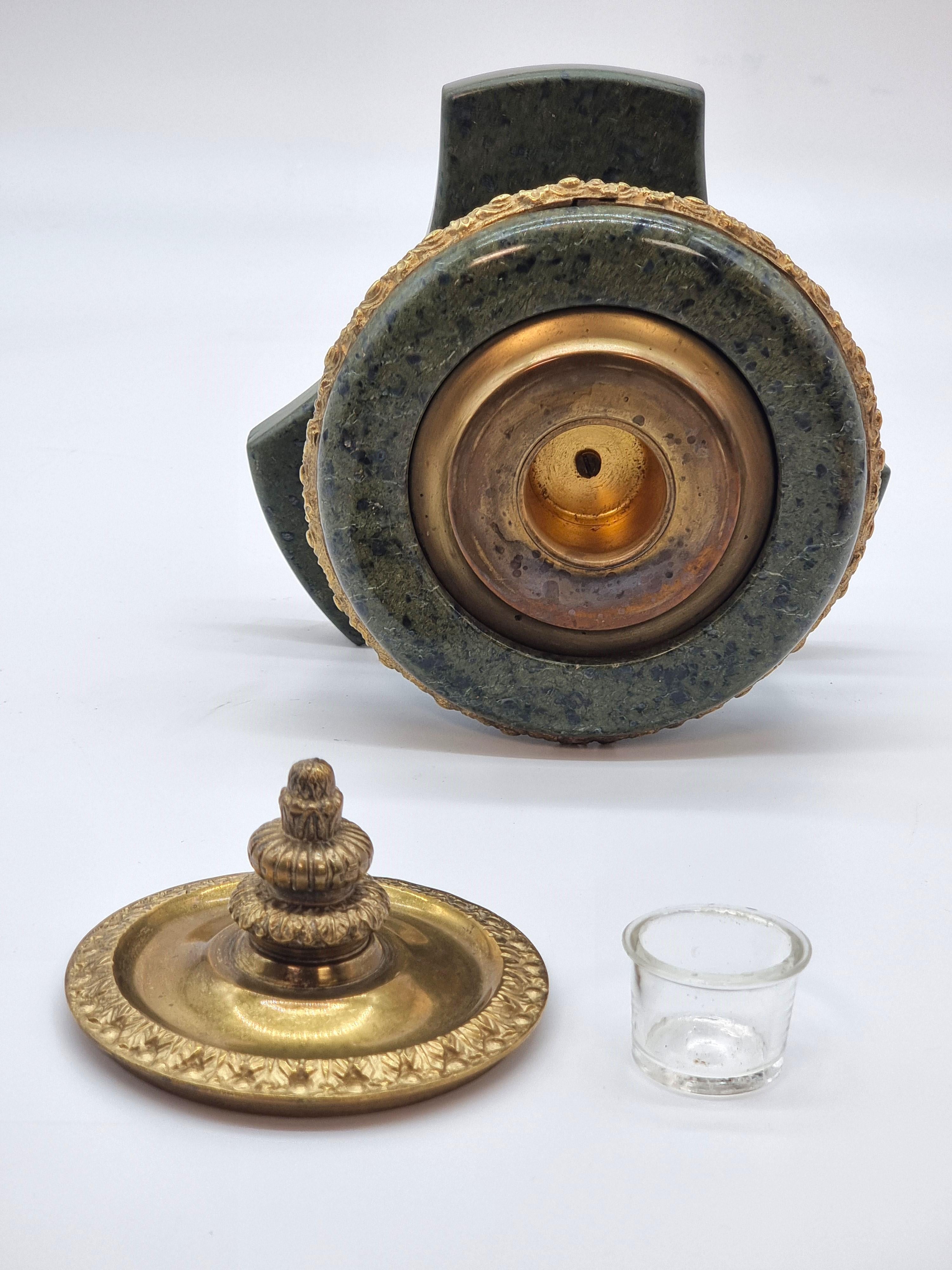 A 19th century  French Empire green figured marble and ormolu inkstand C 1870 For Sale 1