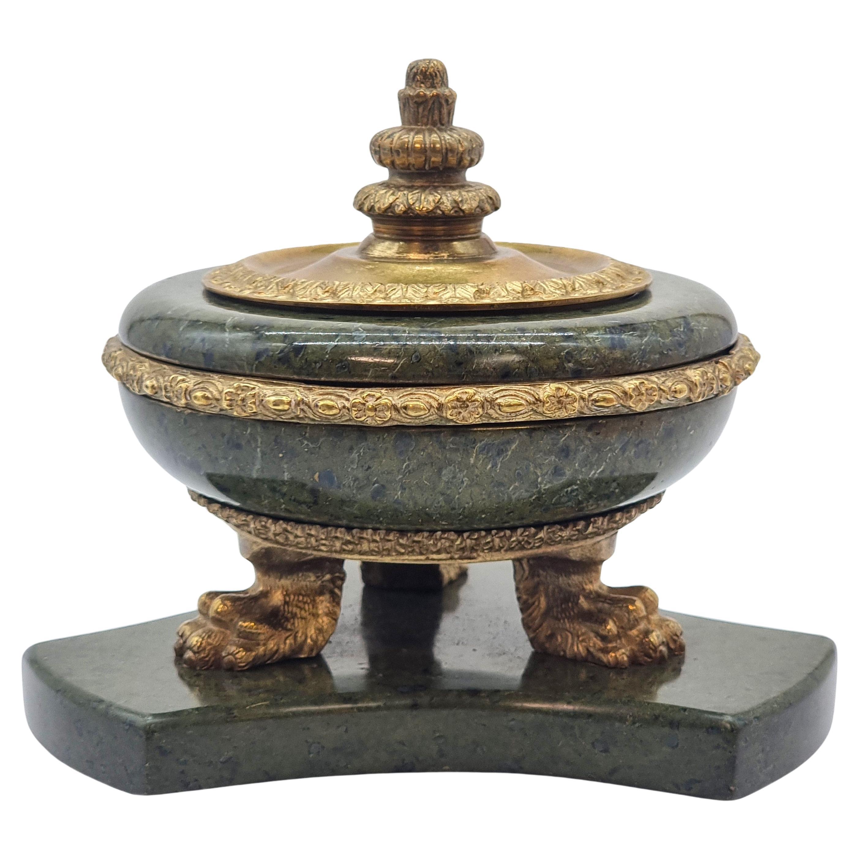 A 19th century  French Empire green figured marble and ormolu inkstand C 1870