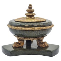 A 19th century  French Empire green figured marble and ormolu inkstand C 1870