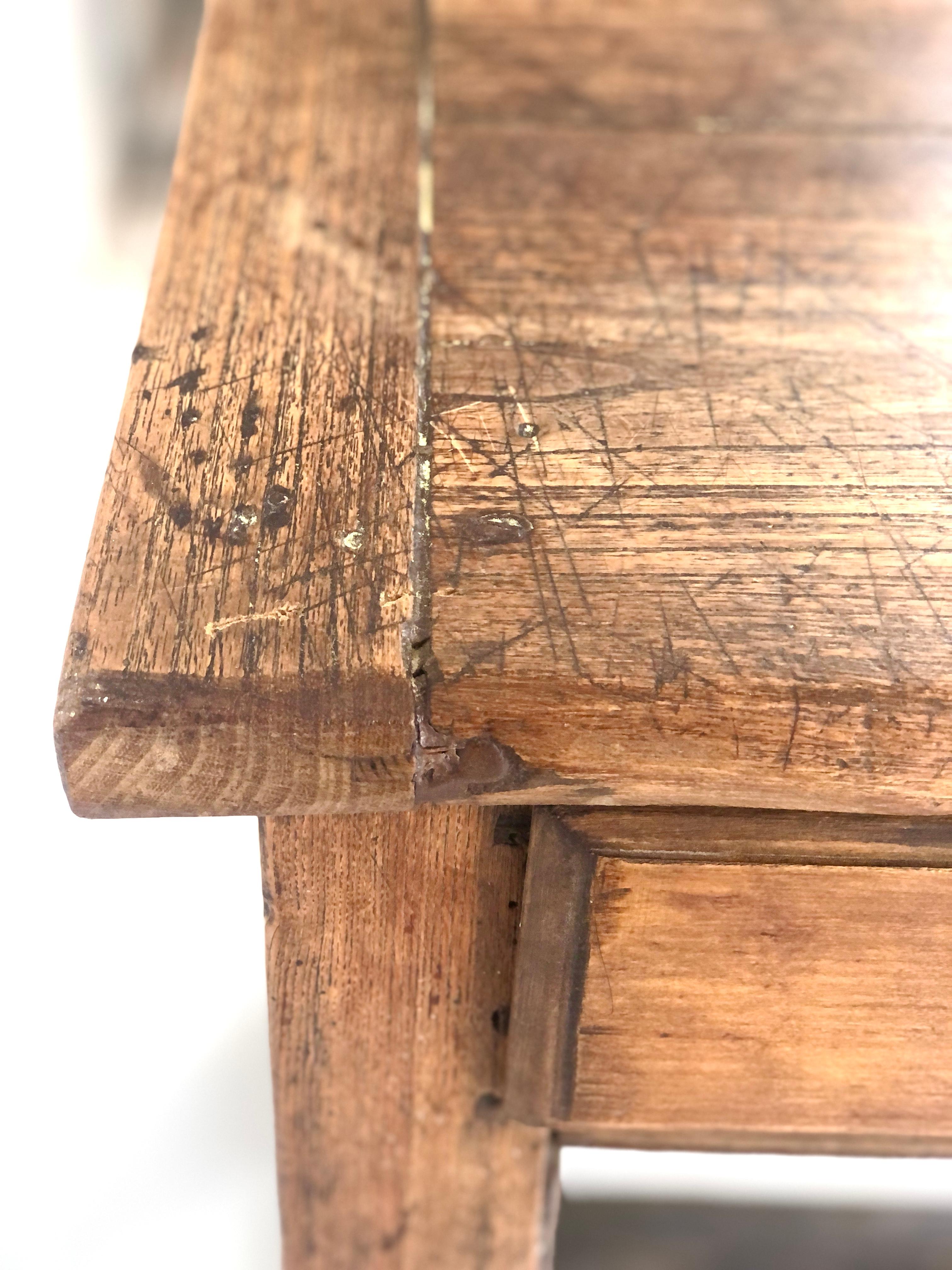 Hand-Carved 1850s Century French Farmhouse Table For Sale