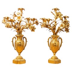A 19th Century French Gild Bronze Lily Candelabra Pair - 19th Century Ormolu