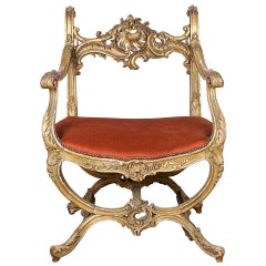19th Century French Gilt Armchair with Upholstered Velvet Seat