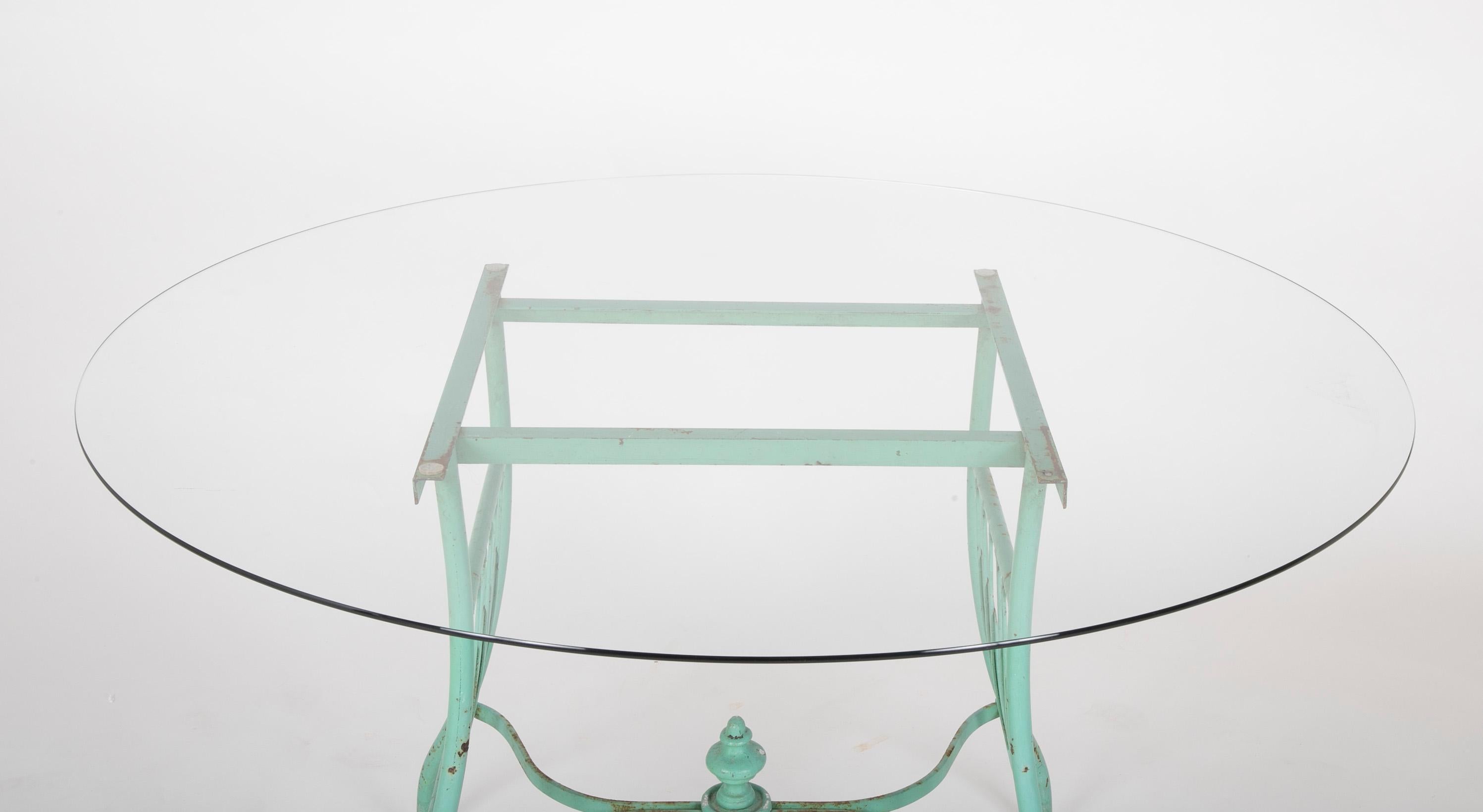 19th Century French Iron Glass Top Dining Table with Four Matching Chairs 1