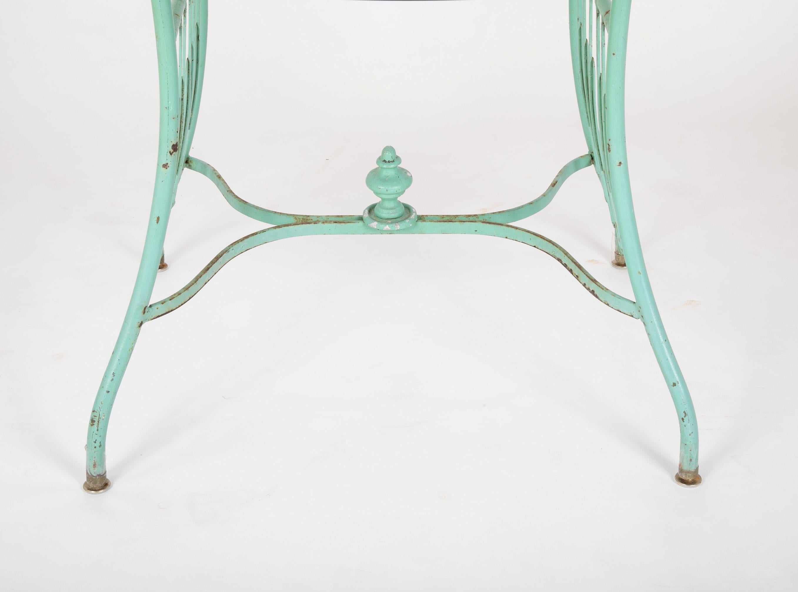 19th Century French Iron Glass Top Dining Table with Four Matching Chairs 2