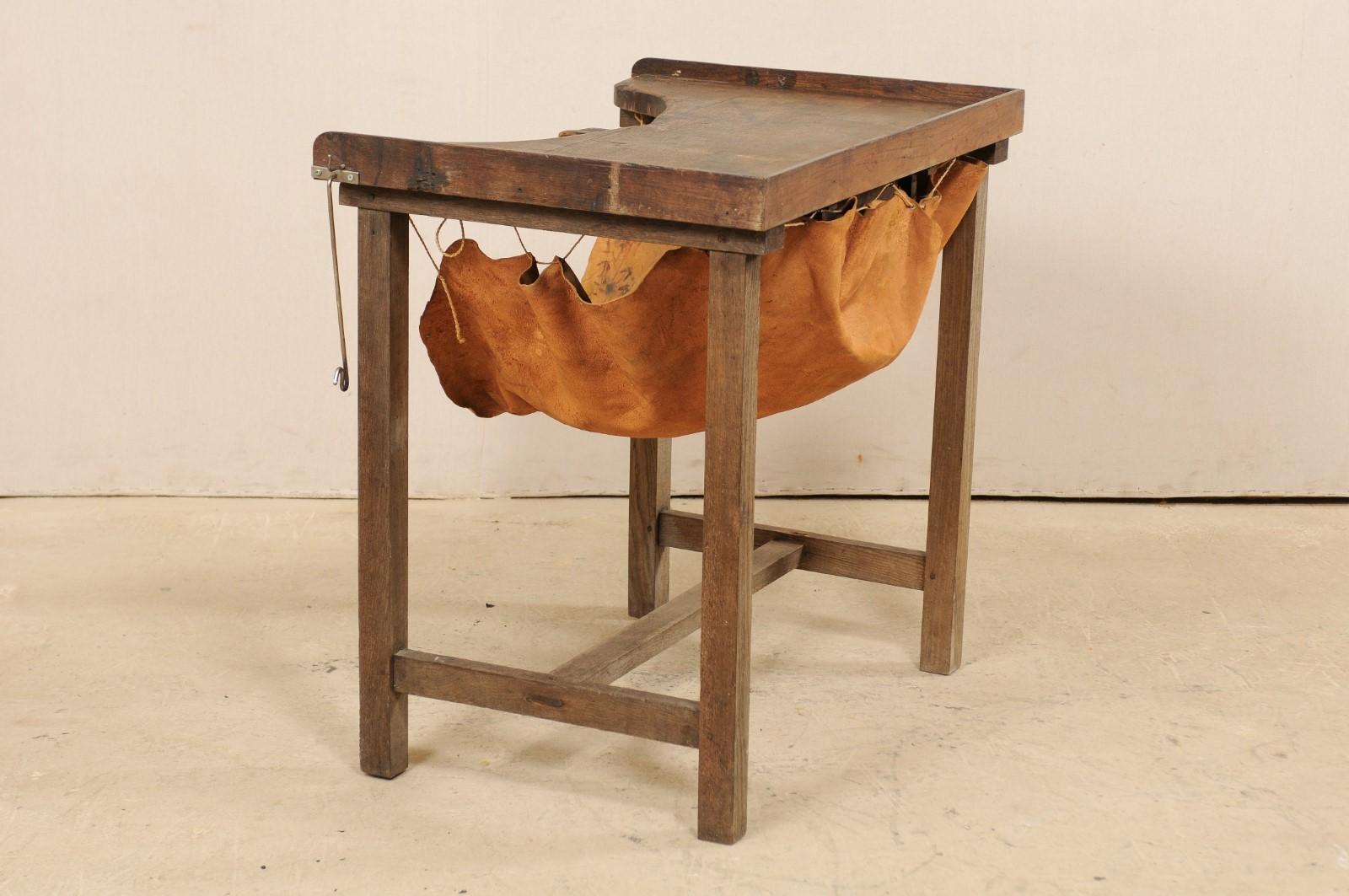19th Century French Jeweler's Work Bench Table with Suspended Leather Catch 4