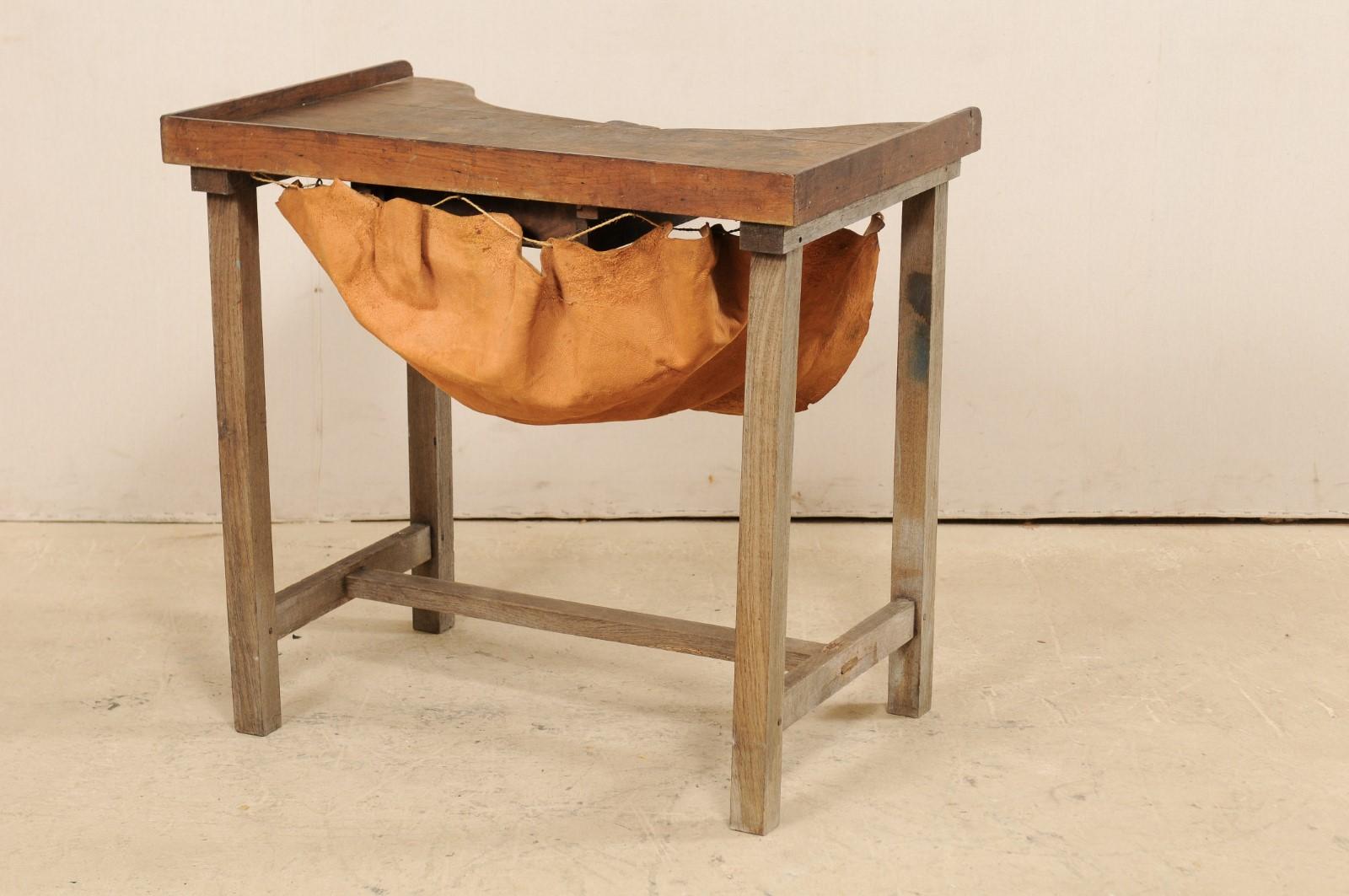 19th Century French Jeweler's Work Bench Table with Suspended Leather Catch 5