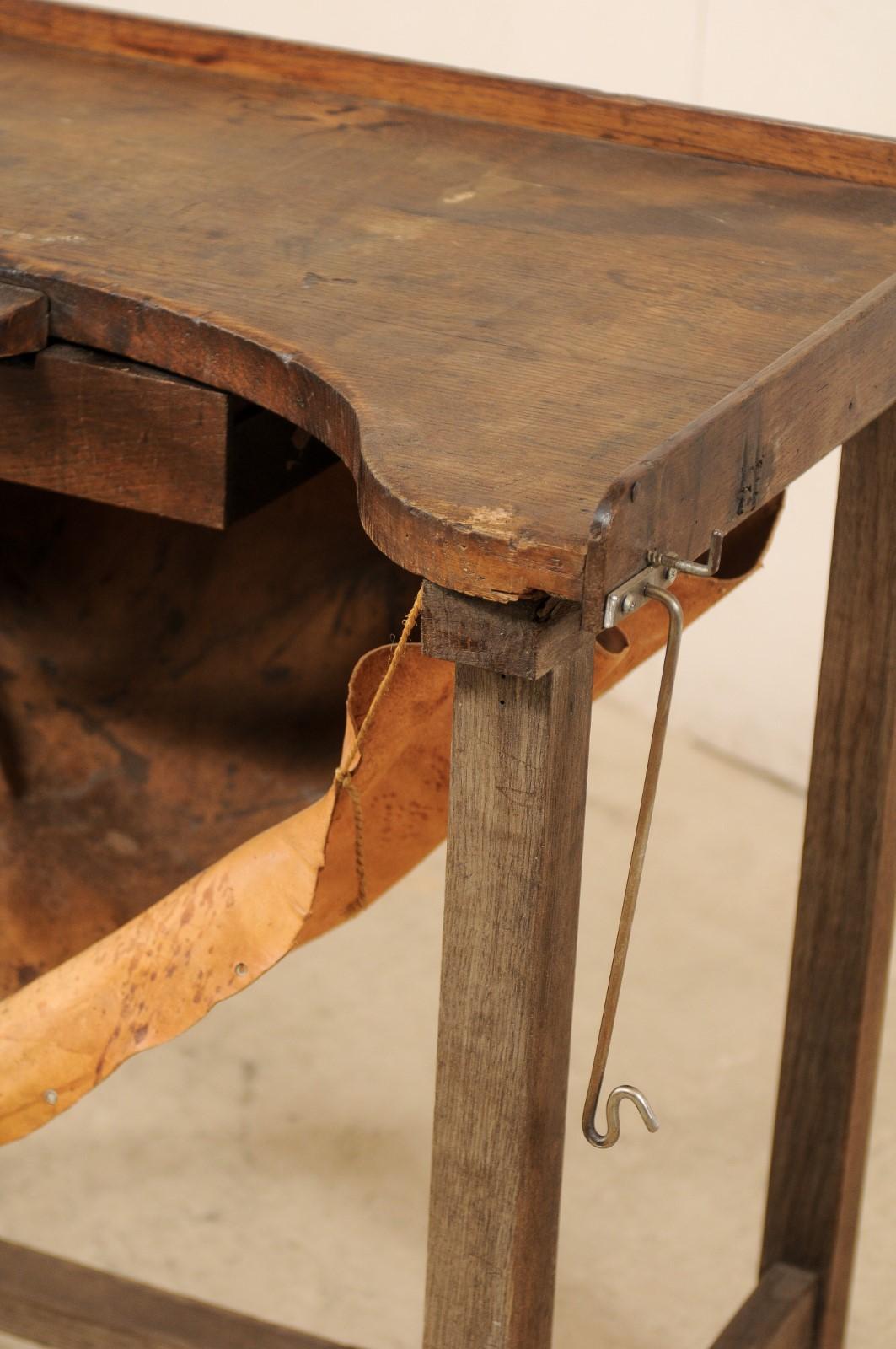 19th Century French Jeweler's Work Bench Table with Suspended Leather Catch 1