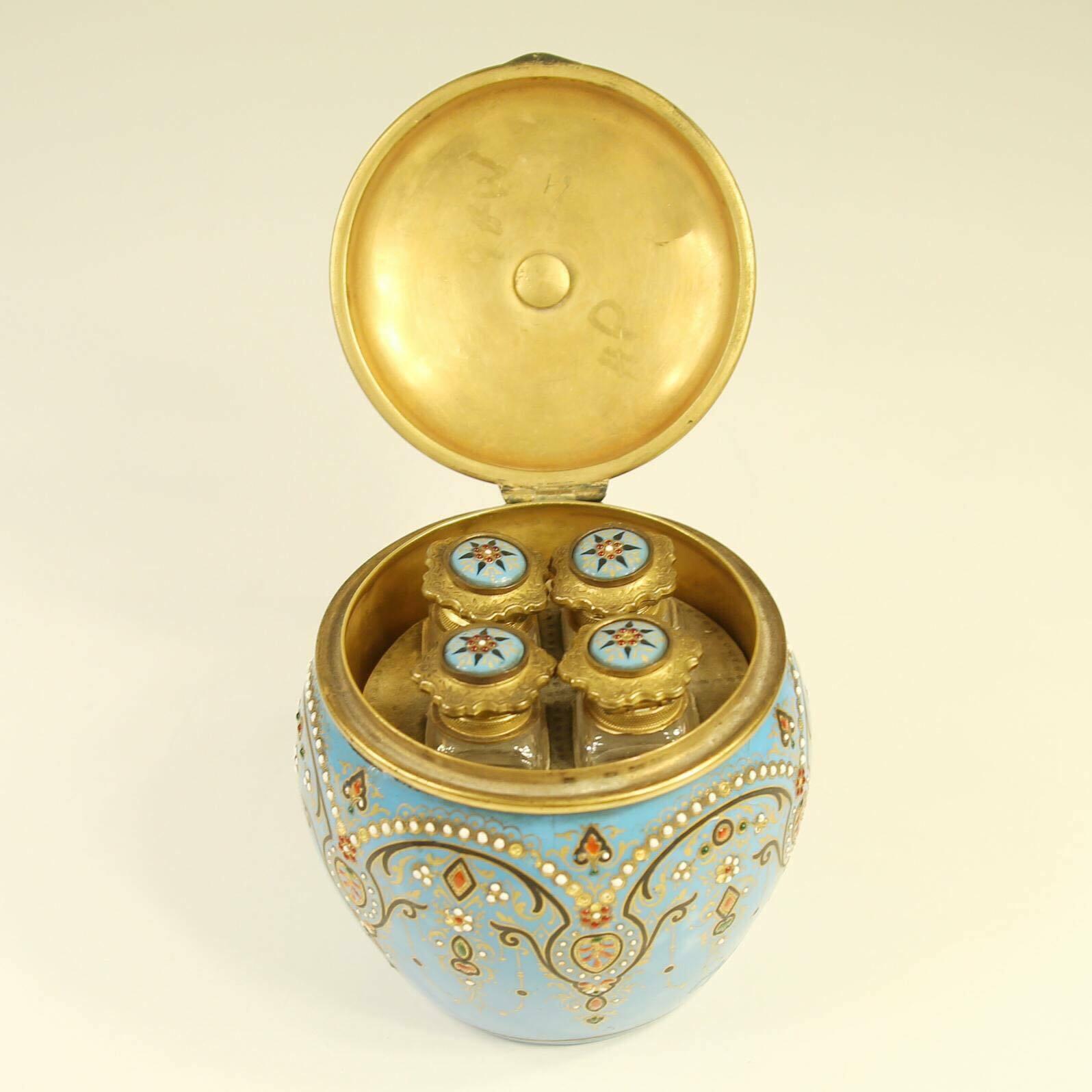 French Jeweled Turquoise Enamel Jar Scent Bottles Perfume, 19th Century  For Sale 1