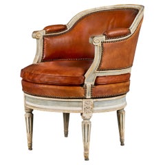 A 19th Century French Leather and Painted Wood Desk Chair