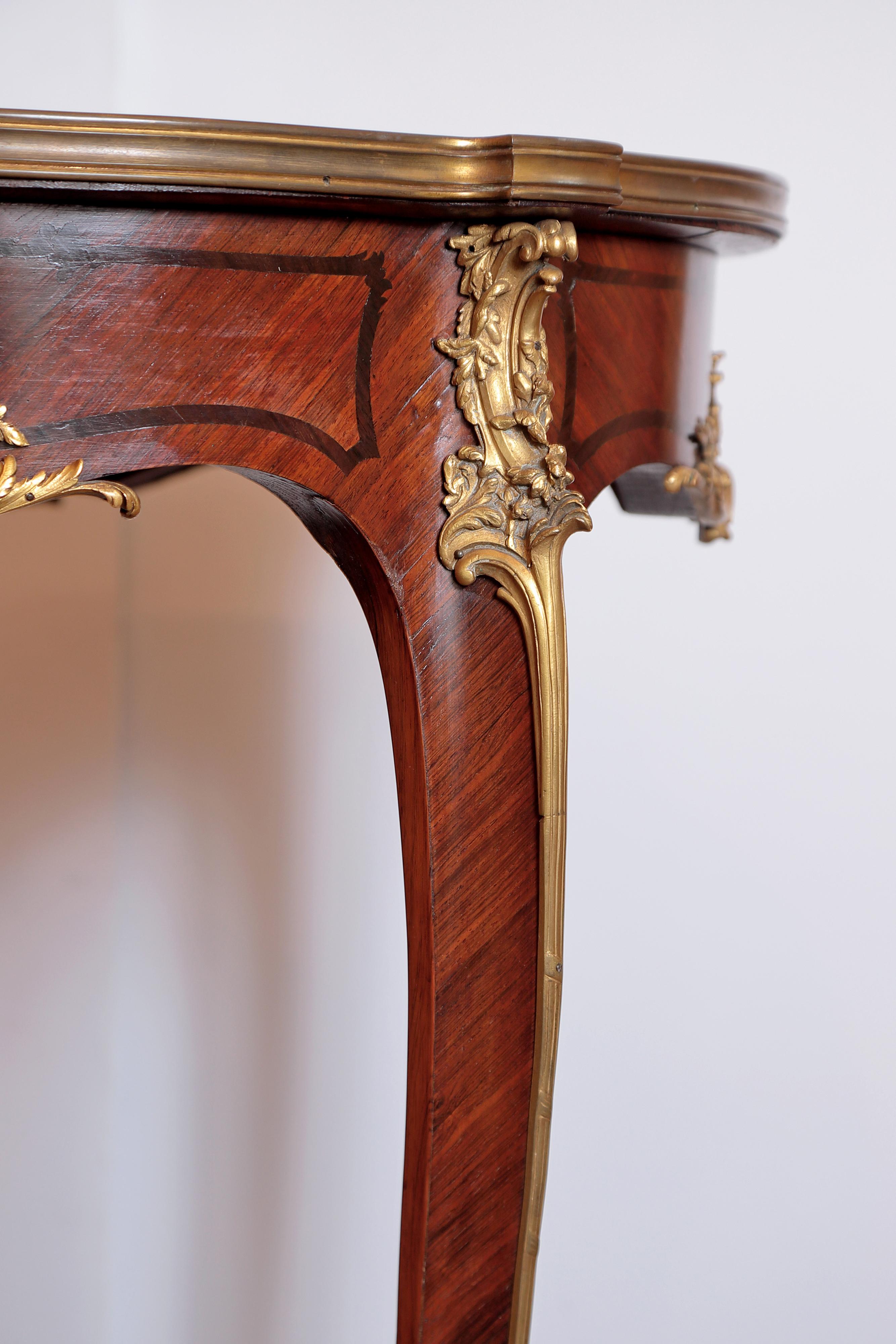 19th Century French Louis XV Mahogany and Gilt Bronze and Marble-Top Table 1