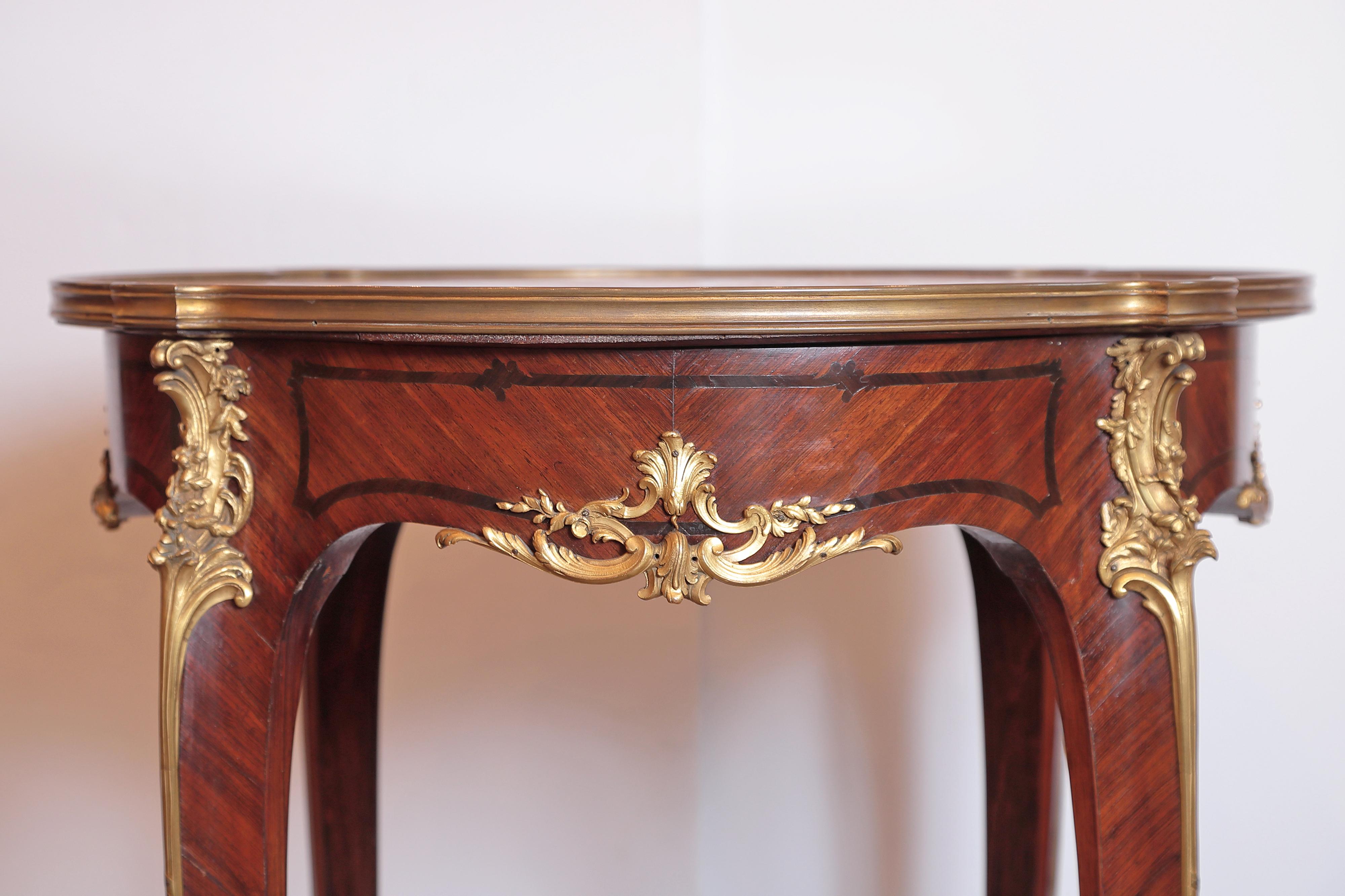 19th Century French Louis XV Mahogany and Gilt Bronze and Marble-Top Table 3