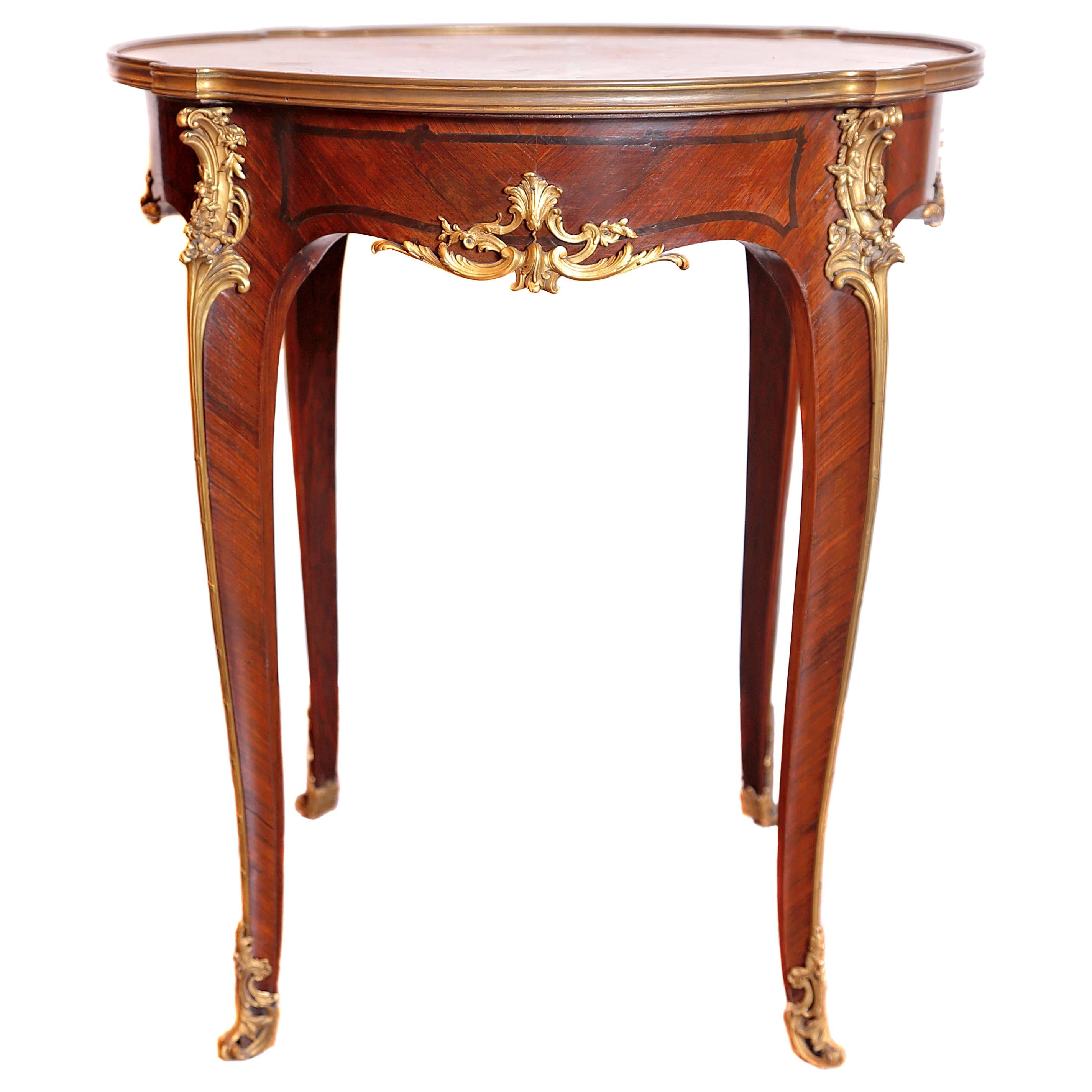 19th Century French Louis XV Mahogany and Gilt Bronze and Marble-Top Table