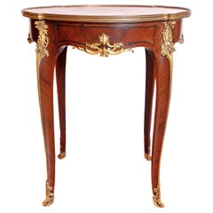 19th Century French Louis XV Mahogany and Gilt Bronze and Marble-Top Table 19th Century French Louis XV Mahogany and Gilt Bronze and Marble-Top Table