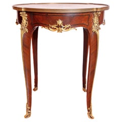 19th Century French Louis XV Mahogany and Gilt Bronze and Marble-Top Table