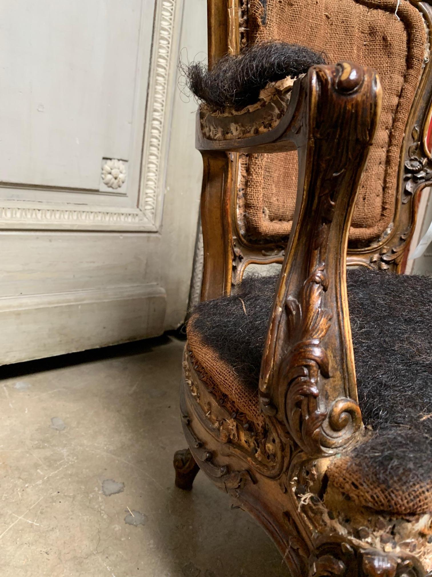 19th Century French Louis XV Style Carved and Giltwood Childs Chair For Sale 6