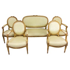 19th Century French Louis XVI Style Gilt-Wood Five-Piece Salon Suite