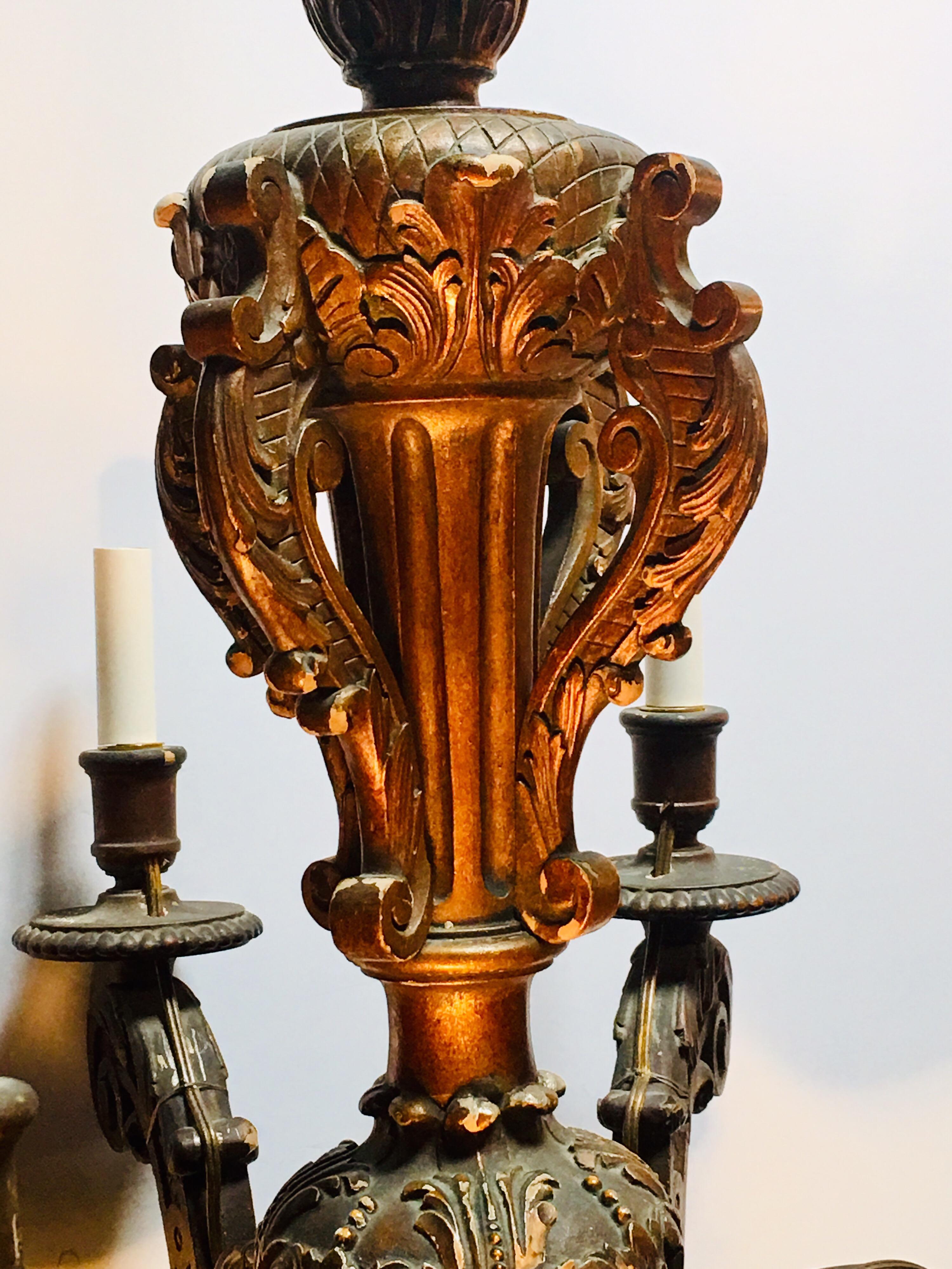 19th Century French Louis XVI Style Giltwood Chandelier For Sale 7