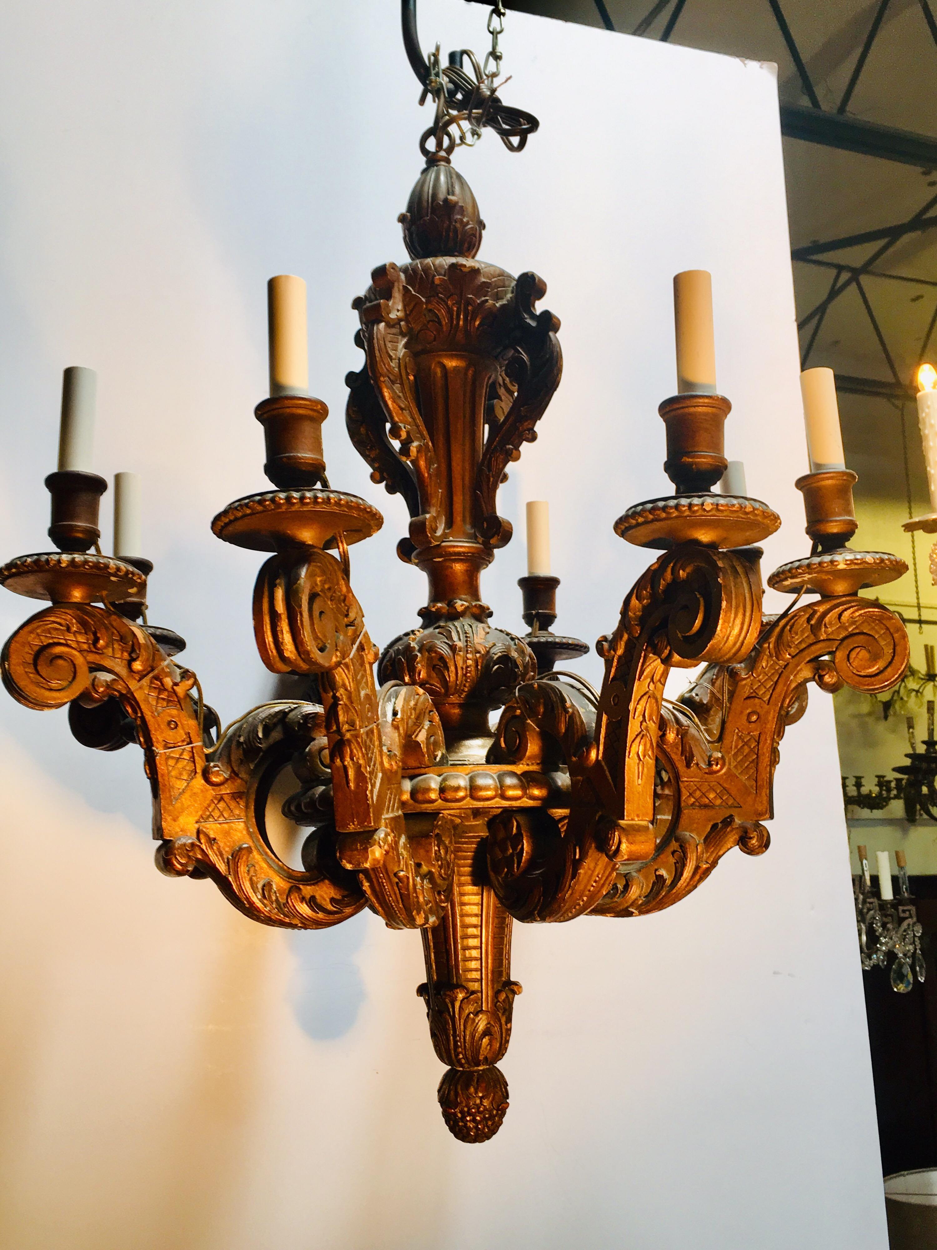 A 19th century French carved and giltwood Louis XVI style chandelier.