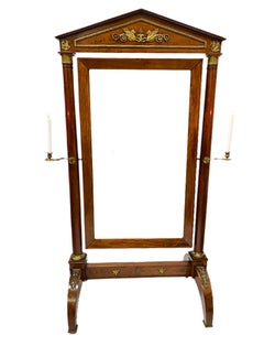 19th Century, French Mahogany and Ormalu Empire Cheval Mirror