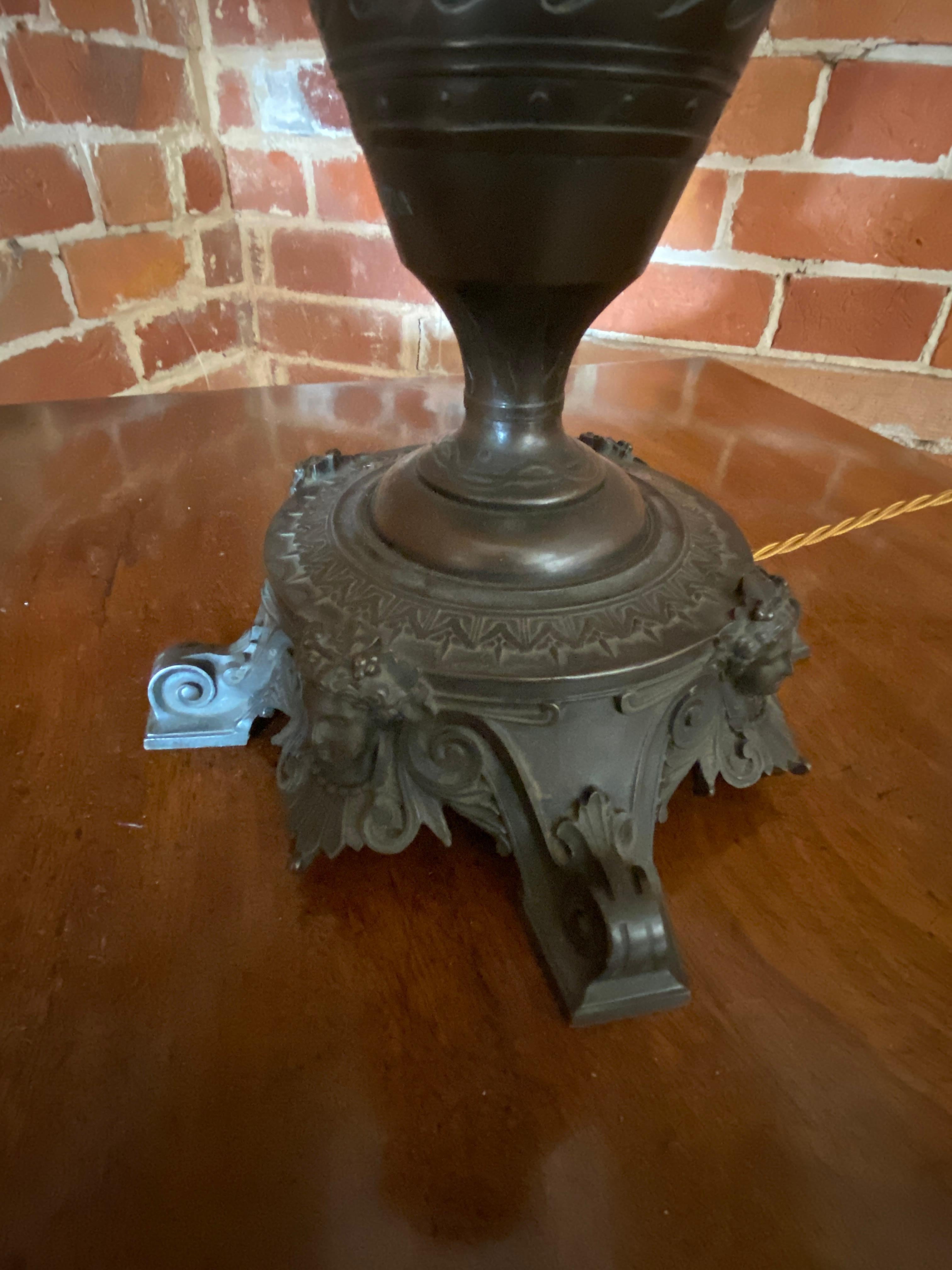 19th Century French Neo-Greek Classical Bronze Lamp by Henry Cahieux For Sale 1
