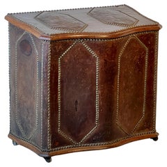 Antique A 19th Century French Oak And Leather Log Or Storage Box